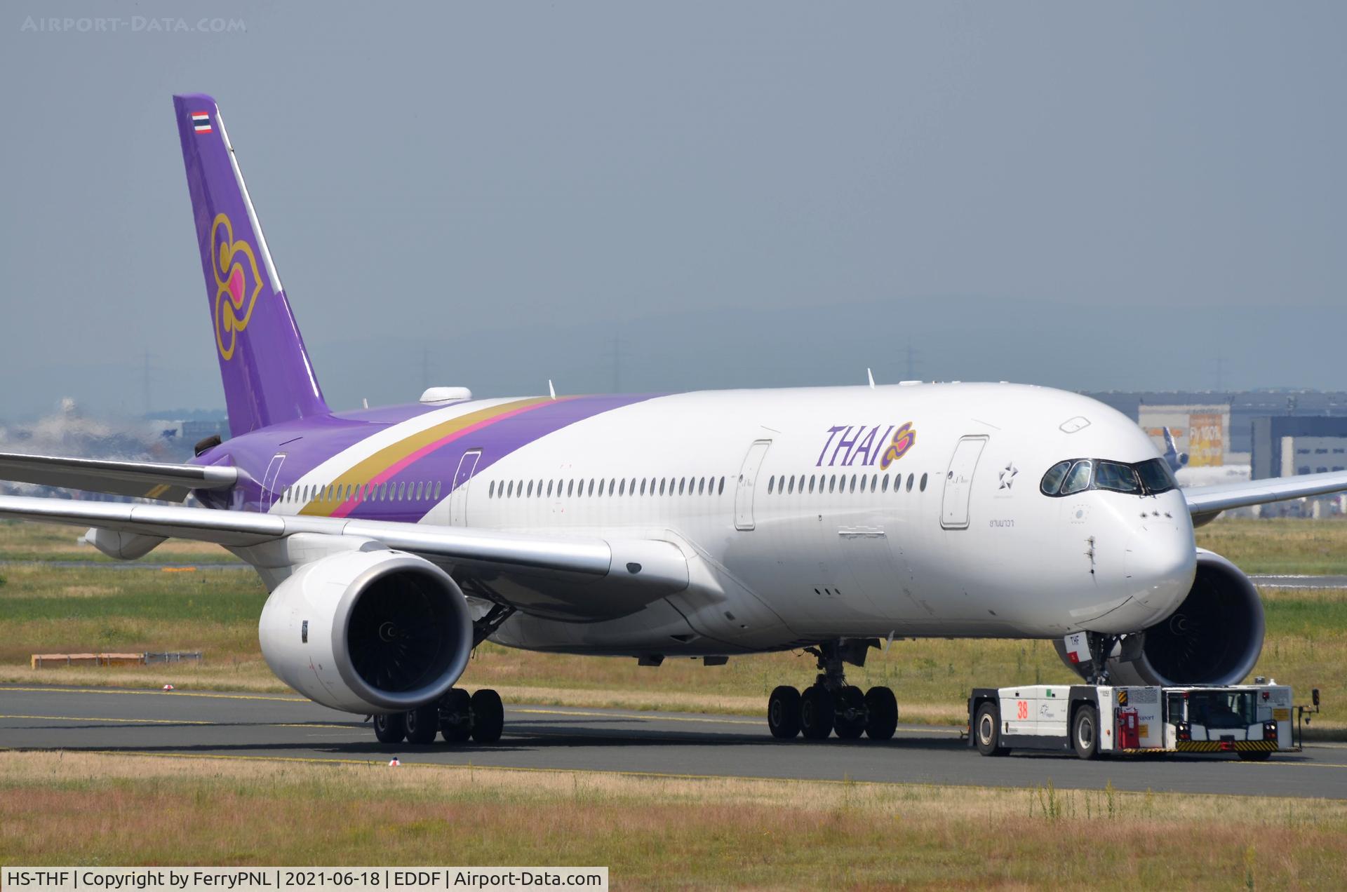 HS-THF, 2017 Airbus A350-941 C/N 0123, Thai A359 under tow to the terminal