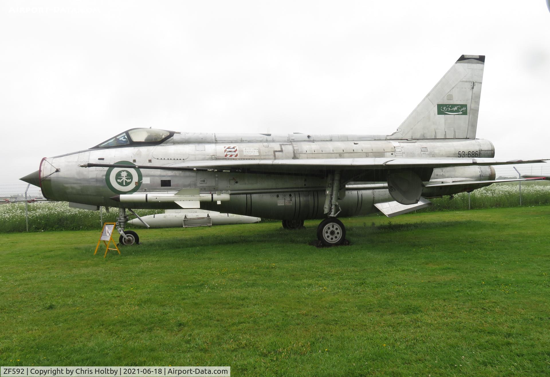 ZF592, 1968 English Electric Lightning F.53 C/N 95291, On static display at City of Norwich Aviation Museum in its Royal Saudi Air Force livery.