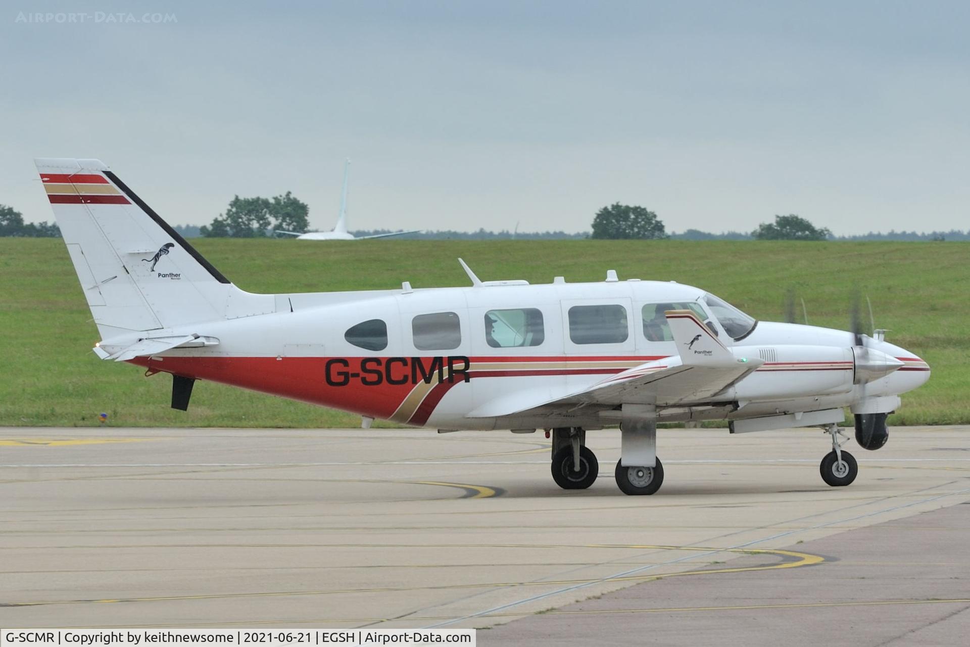 G-SCMR, 1978 Piper PA-31-310 Navajo C/N 31-7812114, Leaving Norwich following fuel stop.