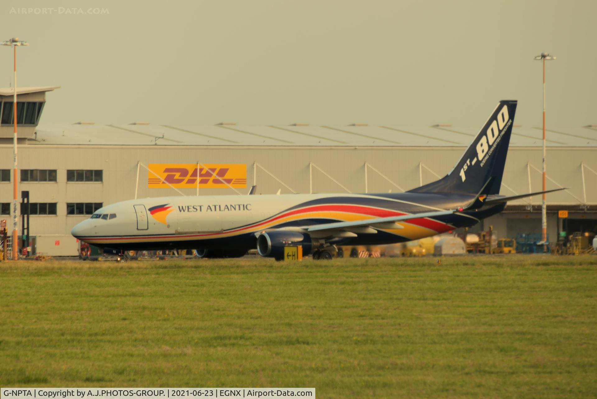 G-NPTA, 2004 Boeing 737-86N(BCF) C/N 32740, 1st time at EGNX taxing to the cargo ramp/stand.