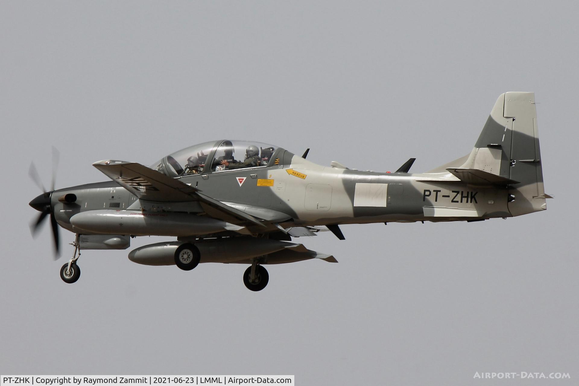 PT-ZHK, 2021 Embraer EMB-314 Super Tucano C/N 314000273, Embraer EMB-314 Super Tucano PT-ZHK while on final approach to RW31 in Malta during it's delivery to the Turkmenistan Air Force.