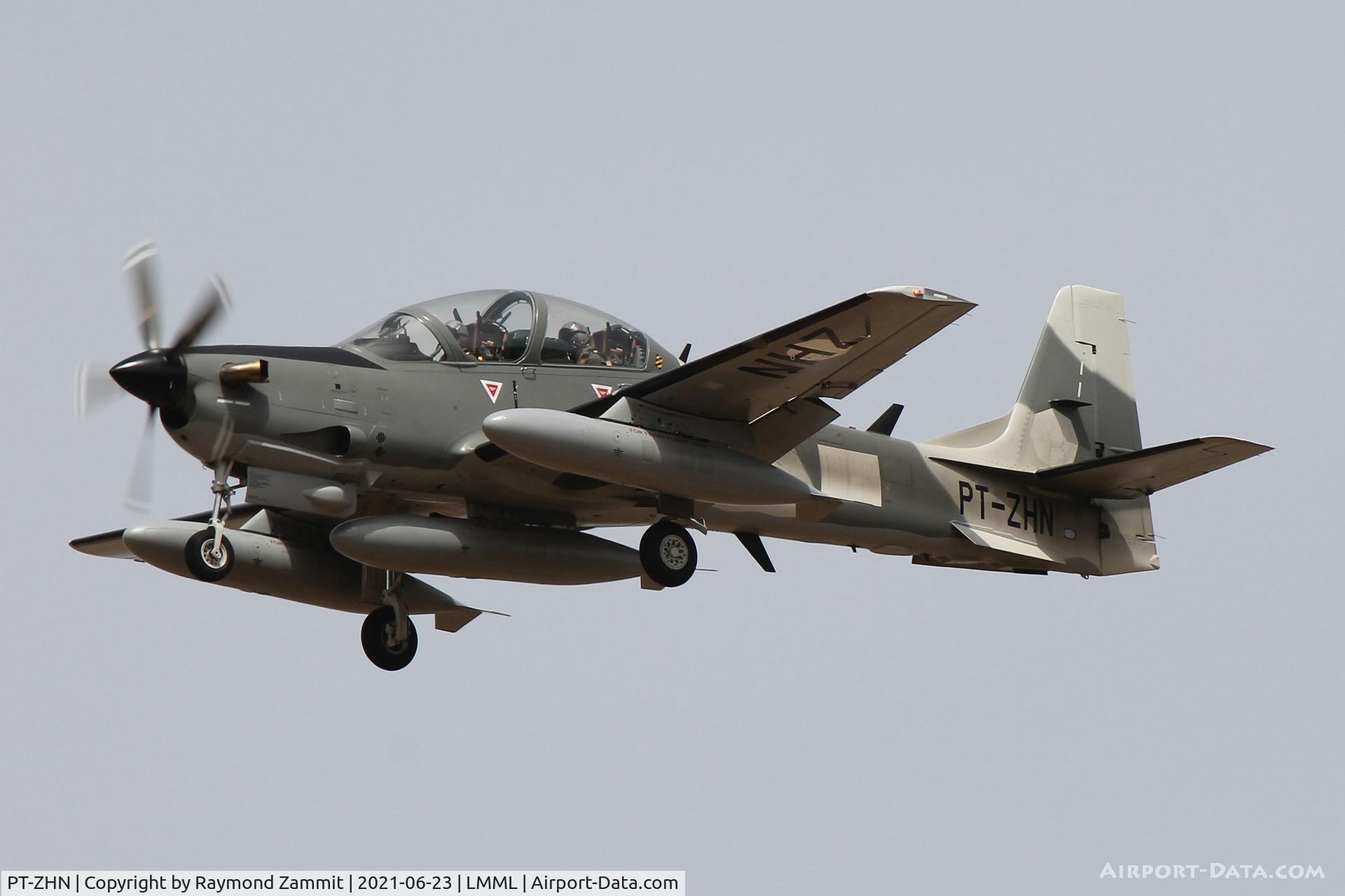 PT-ZHN, 2021 Embraer EMB-314 Super Tucano C/N 314000272, Embraer EMB-314 Super Tucano PT-ZHN landing in Malta while on ferry to the Turkmenistan Air Force.