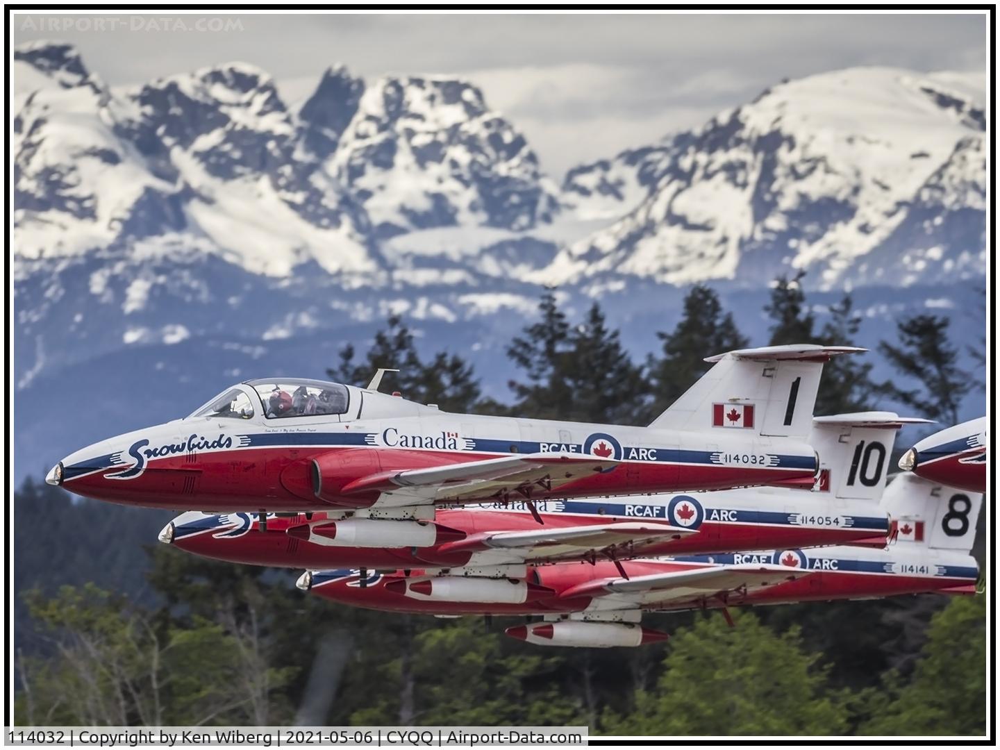 114032, Canadair CT-114 Tutor C/N 1034, Snowbird lead departing CFB Comox Rwy 12, for a morning Spring Training session