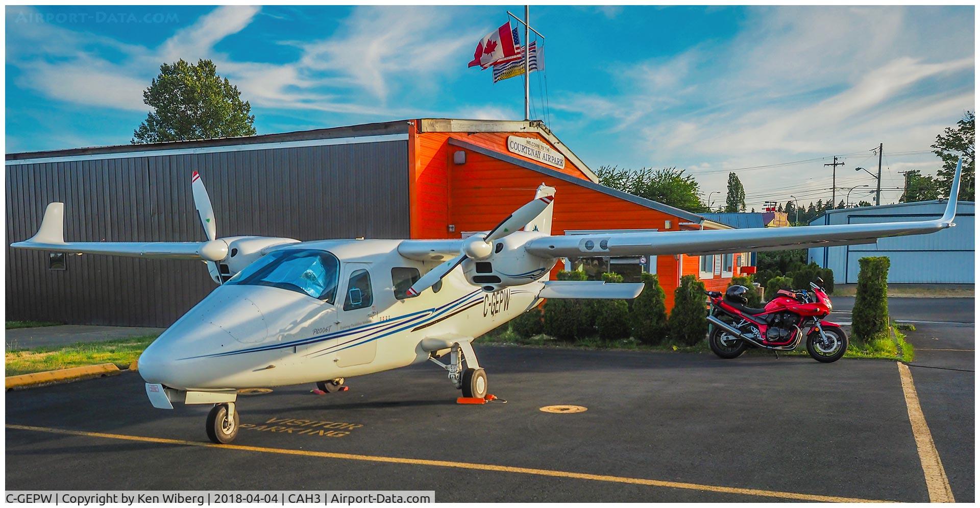 C-GEPW, 2011 Tecnam P-2006T C/N 089, Tied down for a short stay at Courtenay Airpark, Vancouver Island, B.C.