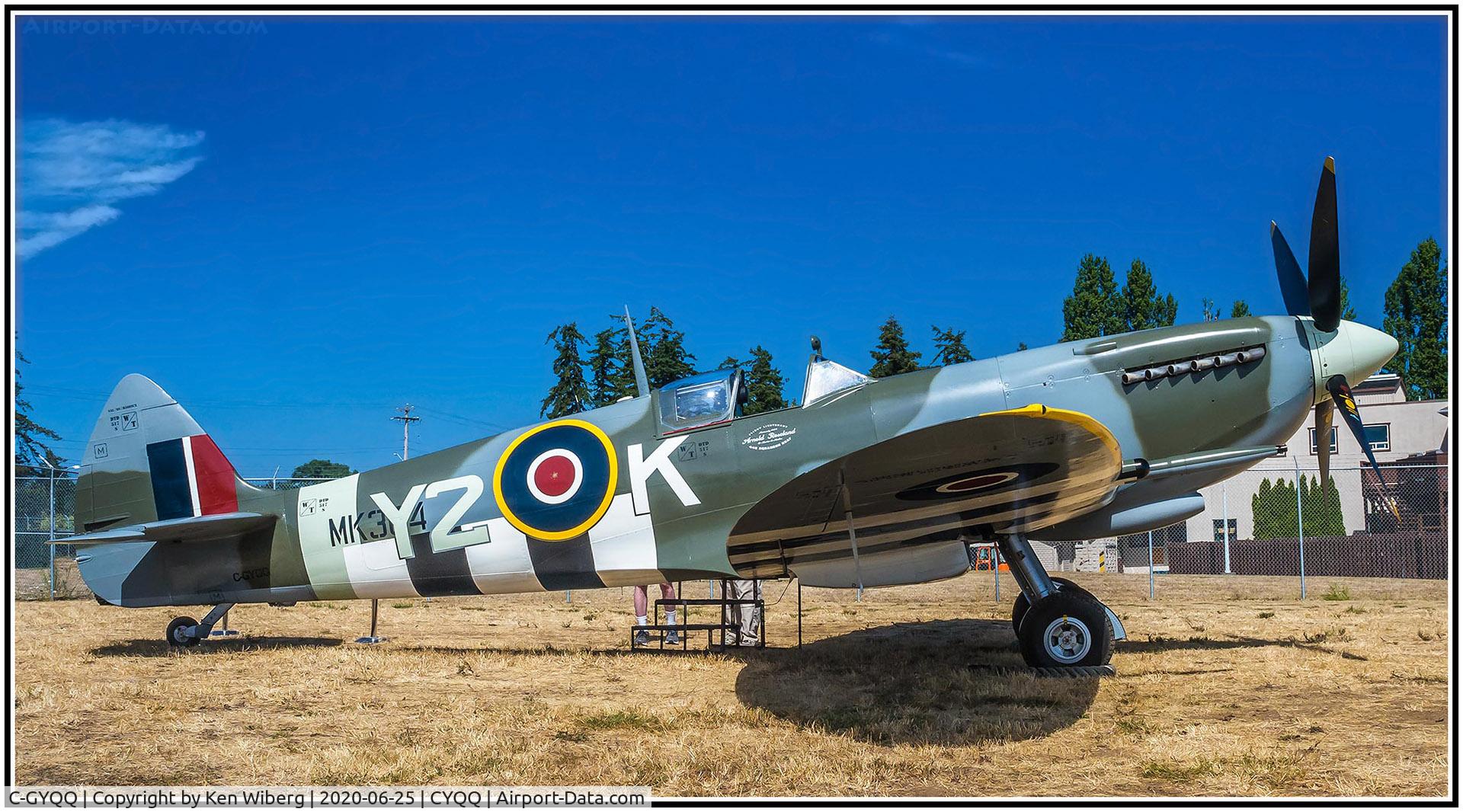 C-GYQQ, 1945 Supermarine Spitfire IXe C/N TE294, A return to where the restoration was started a few yrs ago, this Spitfire project was intended to fly by Y2K, hence the designation ....