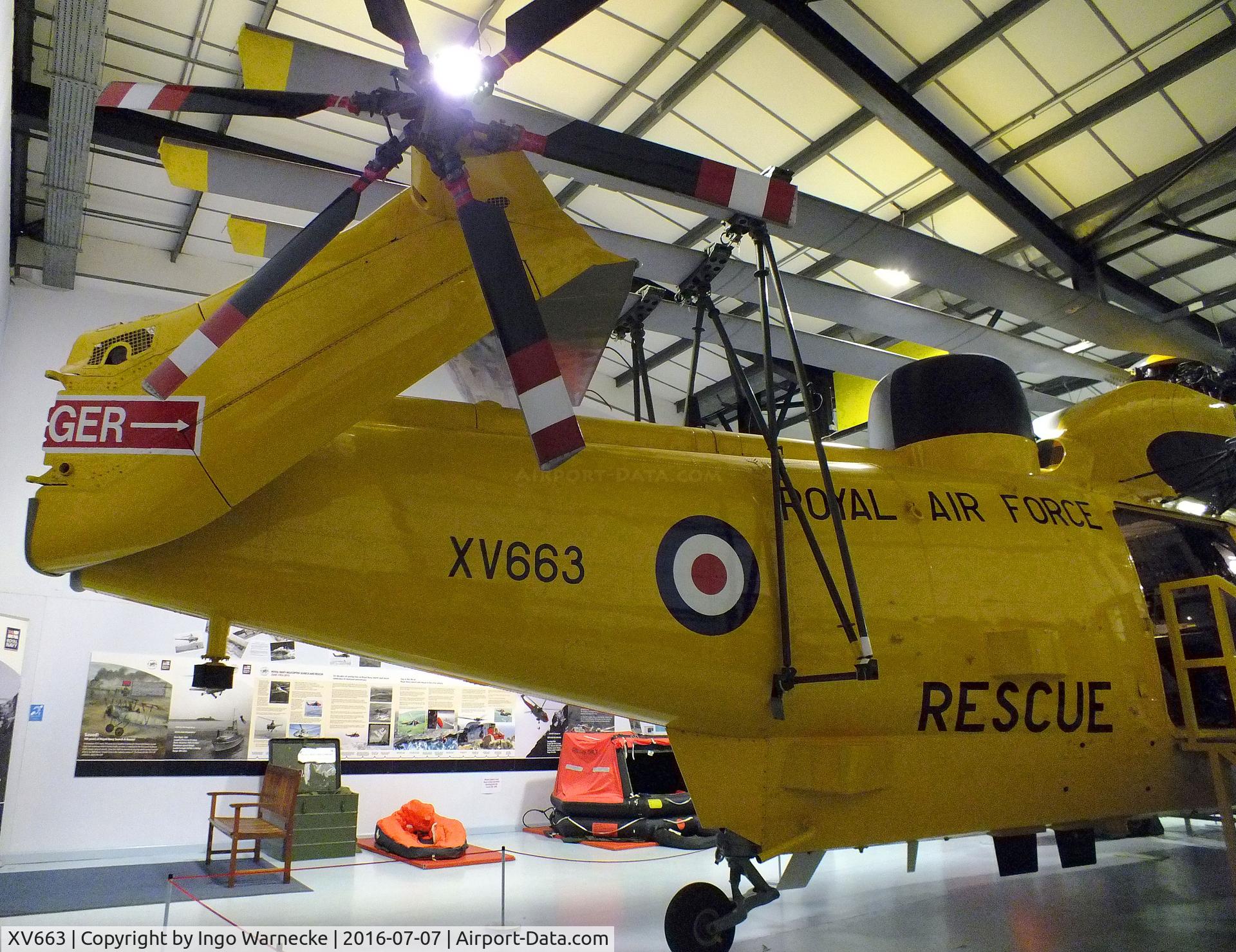 XV663, 1970 Westland Sea King HAS.6 C/N WA651, Westland Sea King HAS6 (special split SAR-colours, port side Royal Navy, starboard side RAF, for exhibition purposes) at the FAA Museum, Yeovilton