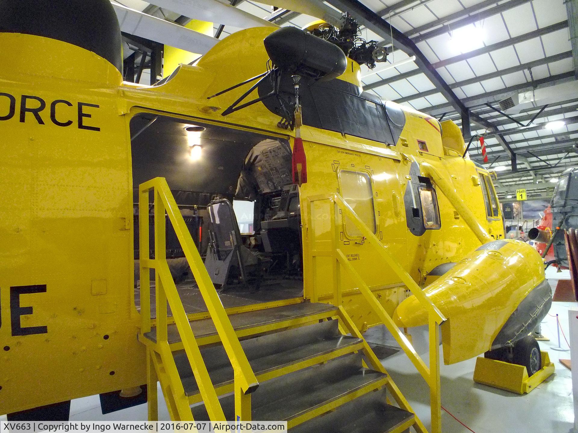 XV663, 1970 Westland Sea King HAS.6 C/N WA651, Westland Sea King HAS6 (special split SAR-colours, port side Royal Navy, starboard side RAF, for exhibition purposes) at the FAA Museum, Yeovilton