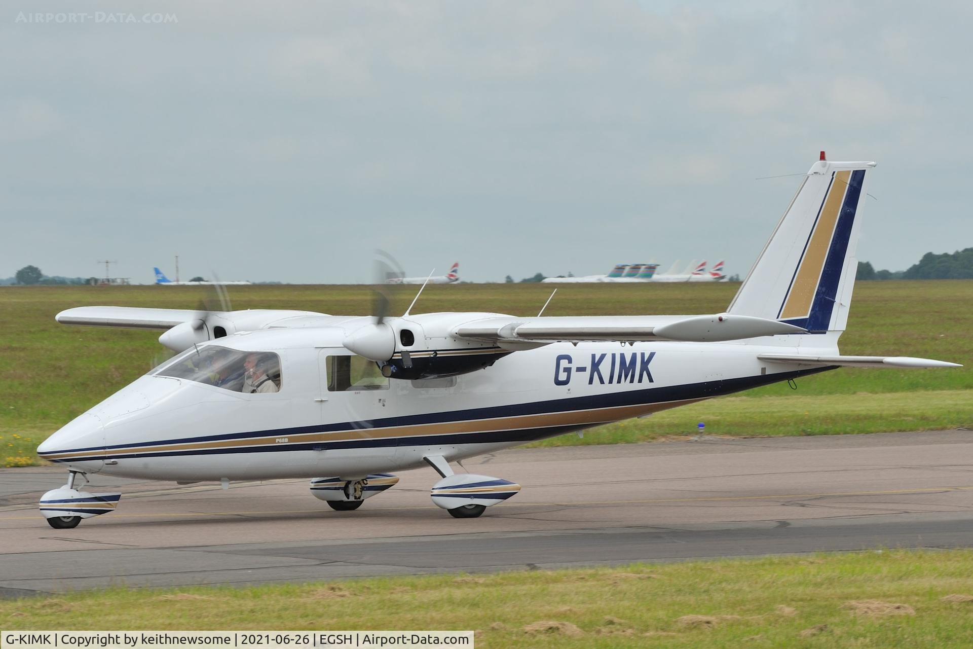 G-KIMK, 1975 Partenavia P-68B C/N 27, Arriving at Norwich from Exeter.