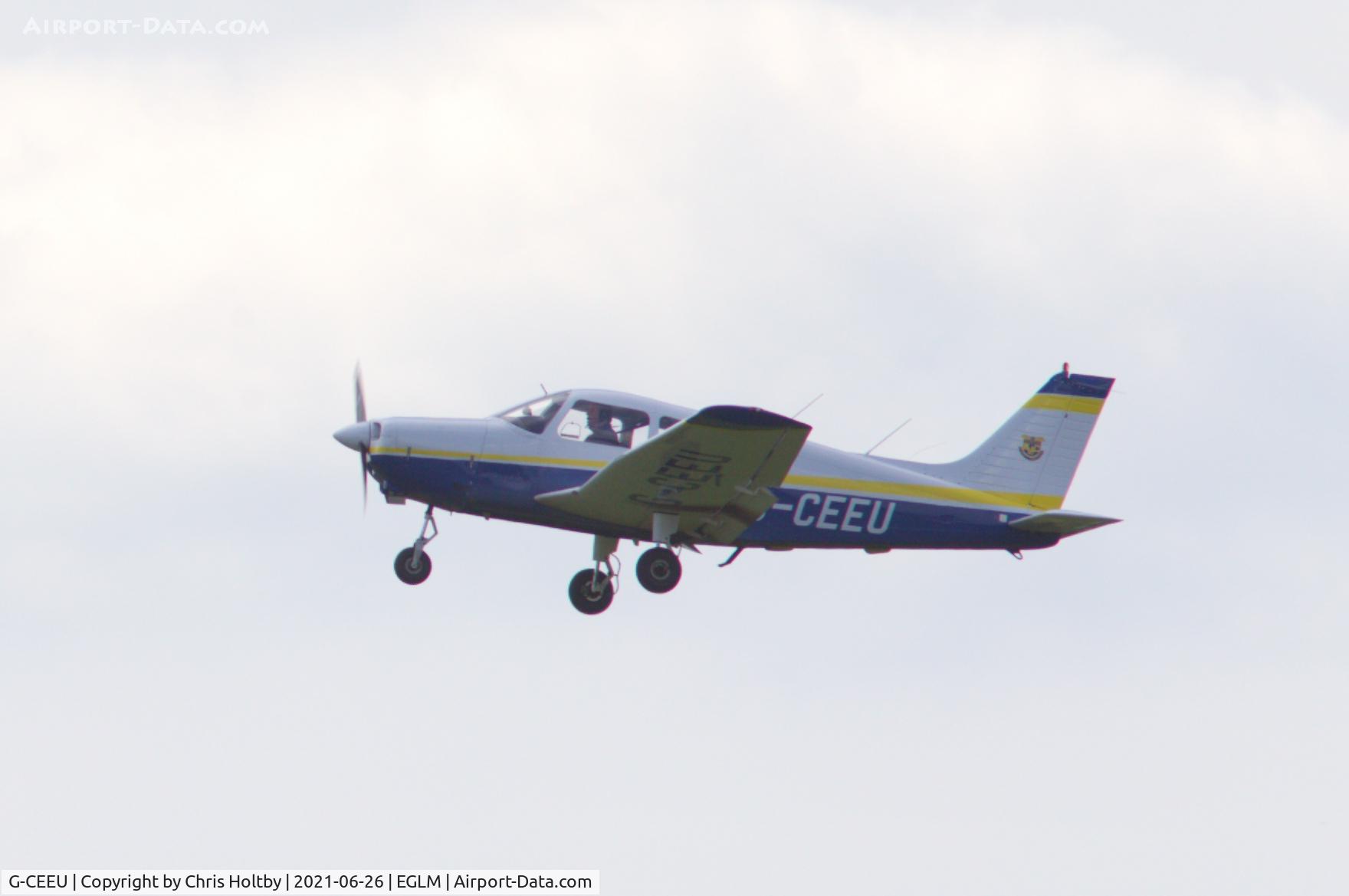 G-CEEU, 1988 Piper PA-28-161 Cadet C/N 28-41038, Taking off at White Waltham, Berkshire