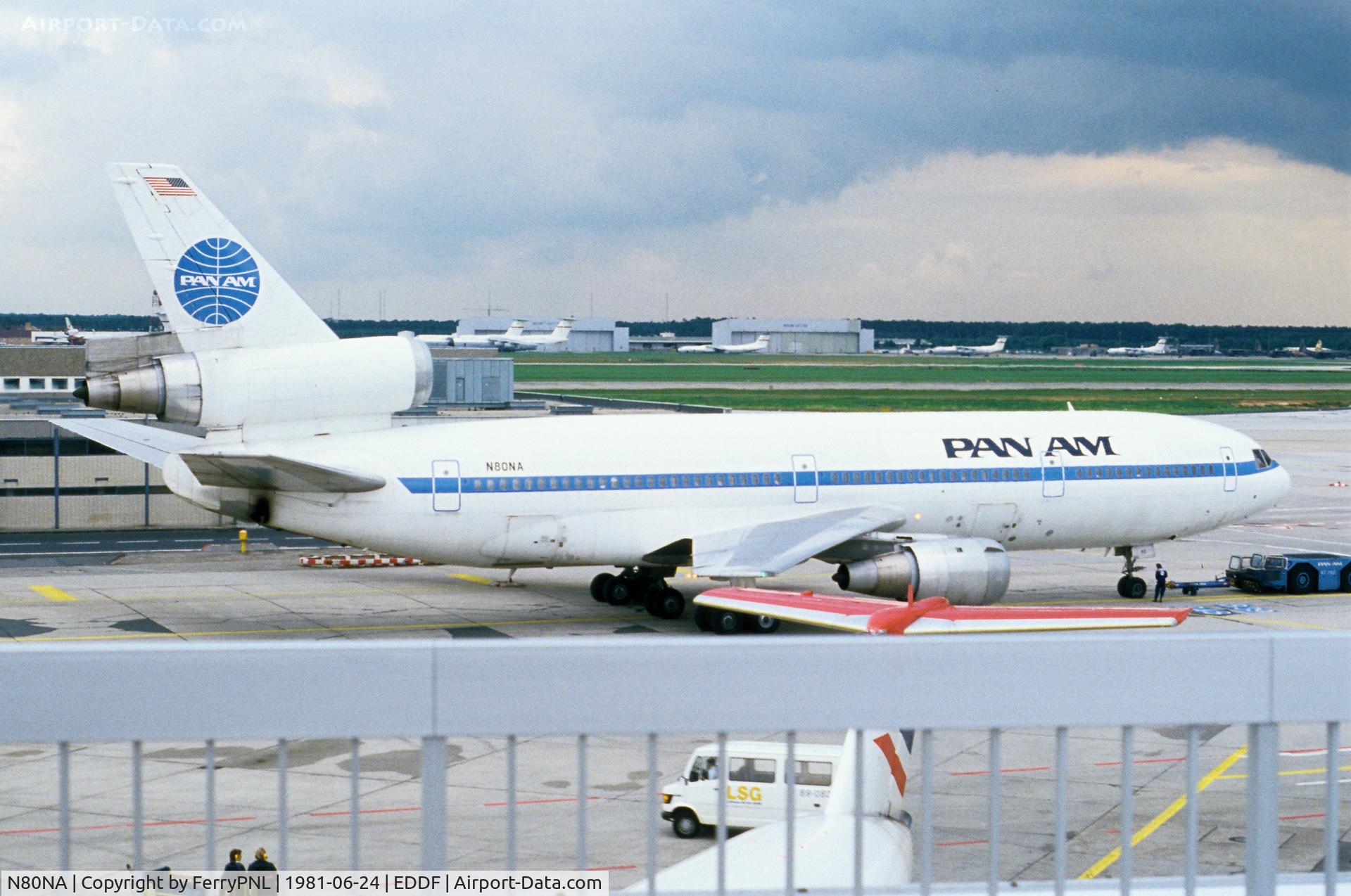 N80NA, 1973 Douglas DC-10-30 C/N 46711, PanAm DC-10-30 pushed-back