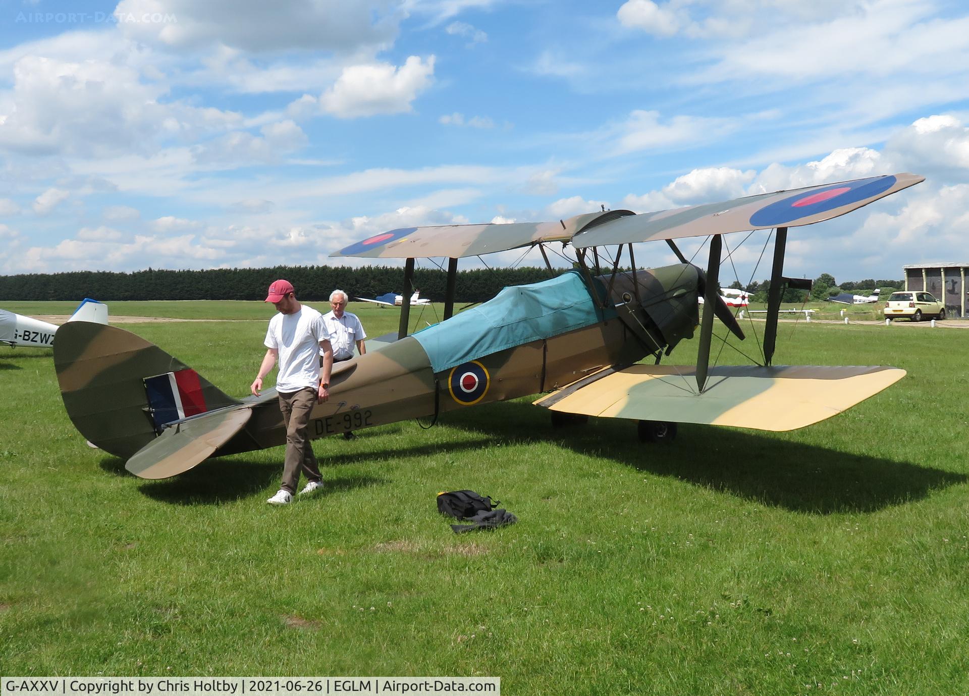G-AXXV, 1944 De Havilland DH-82A Tiger Moth II C/N 85852, Being prepared for flight at its home base at White Waltham, Berkshire