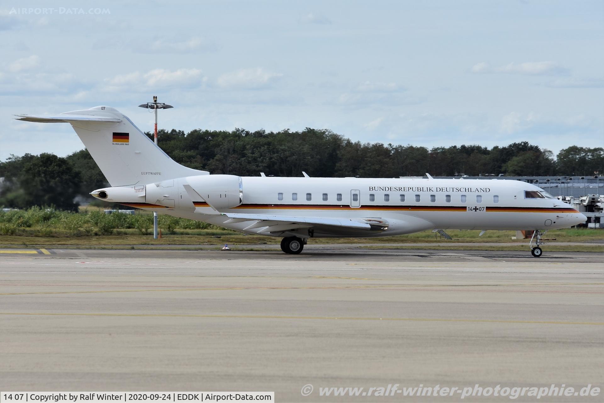 14 07, 2019 Bombardier BD-700-1A10 Global 6000 C/N 9865, Bombardier BD-700-1A10 Global 6000 - GAF German Air Force - 9865 - 14+07 - 24.09.2020 - CGN