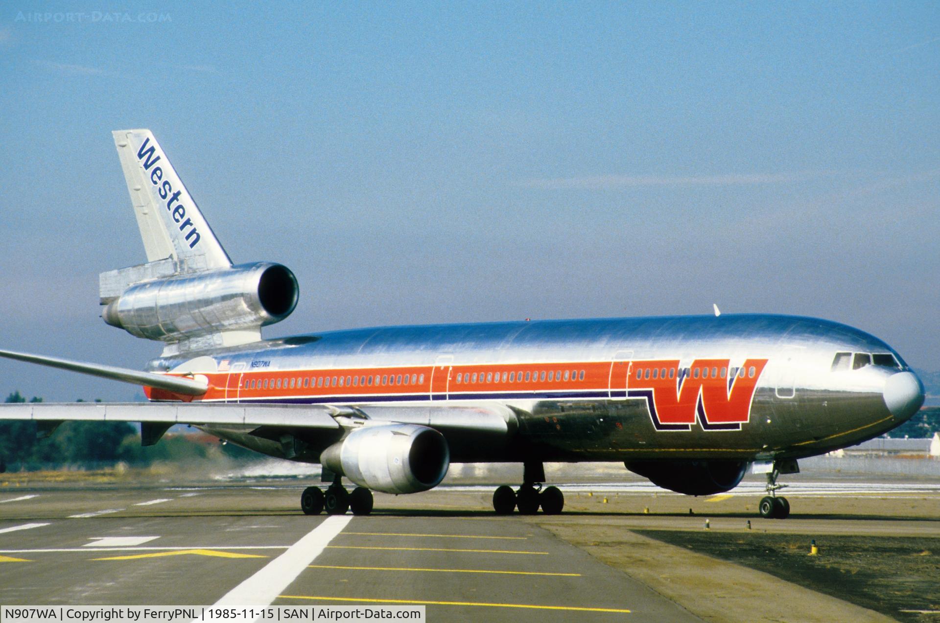 N907WA, 1976 McDonnell Douglas DC-10-10 C/N 46946, Western DC-10-10 taxiing for departure