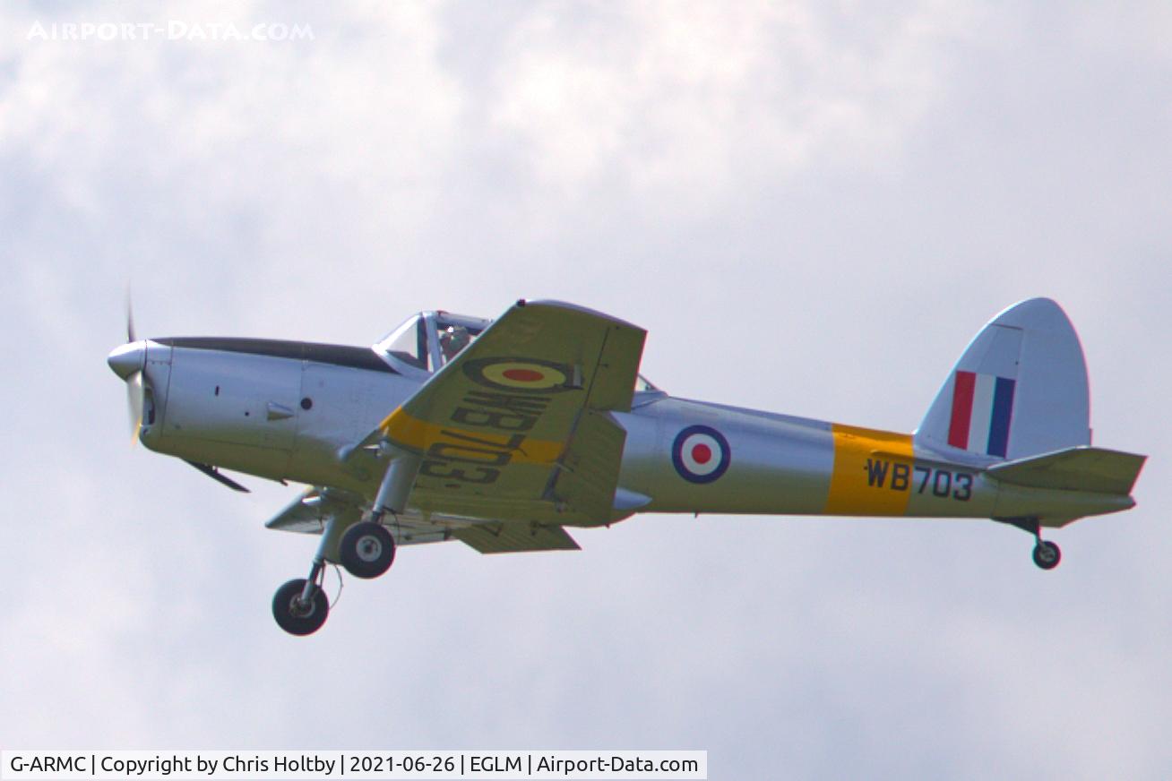 G-ARMC, 1950 De Havilland DHC-1 Chipmunk 22A C/N C1/0151, WB703 taking to the air at White Waltham, Berkshire