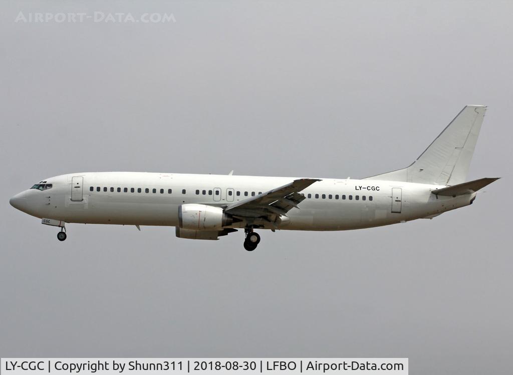 LY-CGC, 1988 Boeing 737-4Y0 C/N 23870, Landing rwy 32L in all white c/s... Used by Tunisair for summer lease...