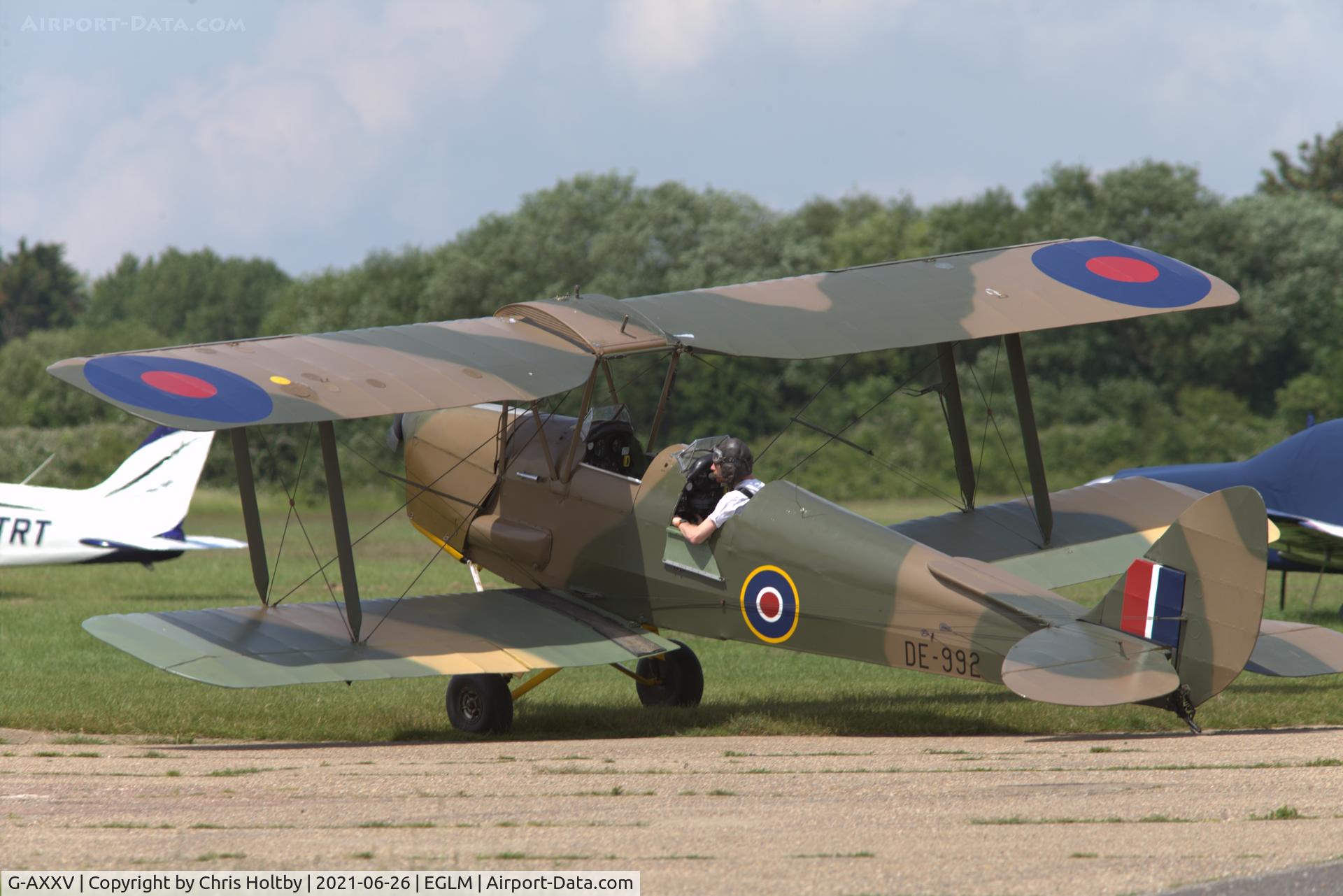 G-AXXV, 1944 De Havilland DH-82A Tiger Moth II C/N 85852, Moving off over uneven ground for take-off at White Waltham, Berkshire