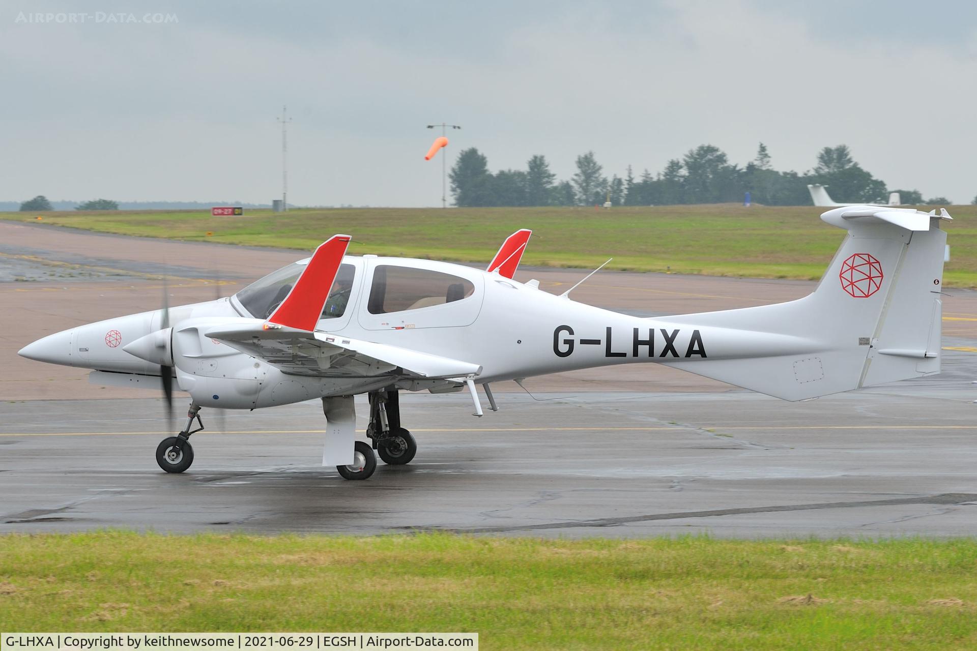 G-LHXA, 2019 Diamond DA-42 NG Twin Star C/N 42.N251, Arriving at Norwich from Bournemouth.