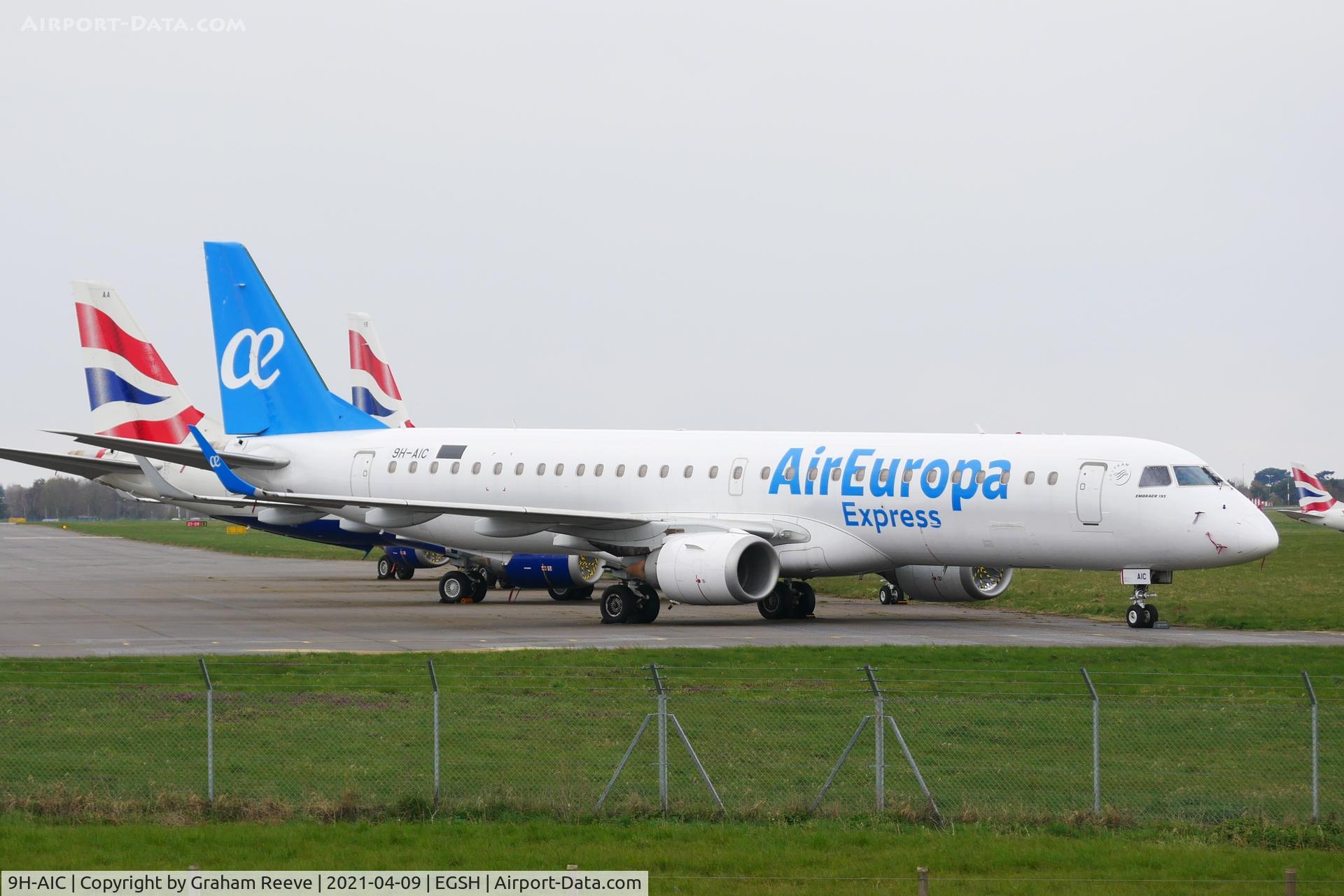 9H-AIC, 2009 Embraer 195LR (ERJ-190-200LR) C/N 19000276, In storage at Norwich.