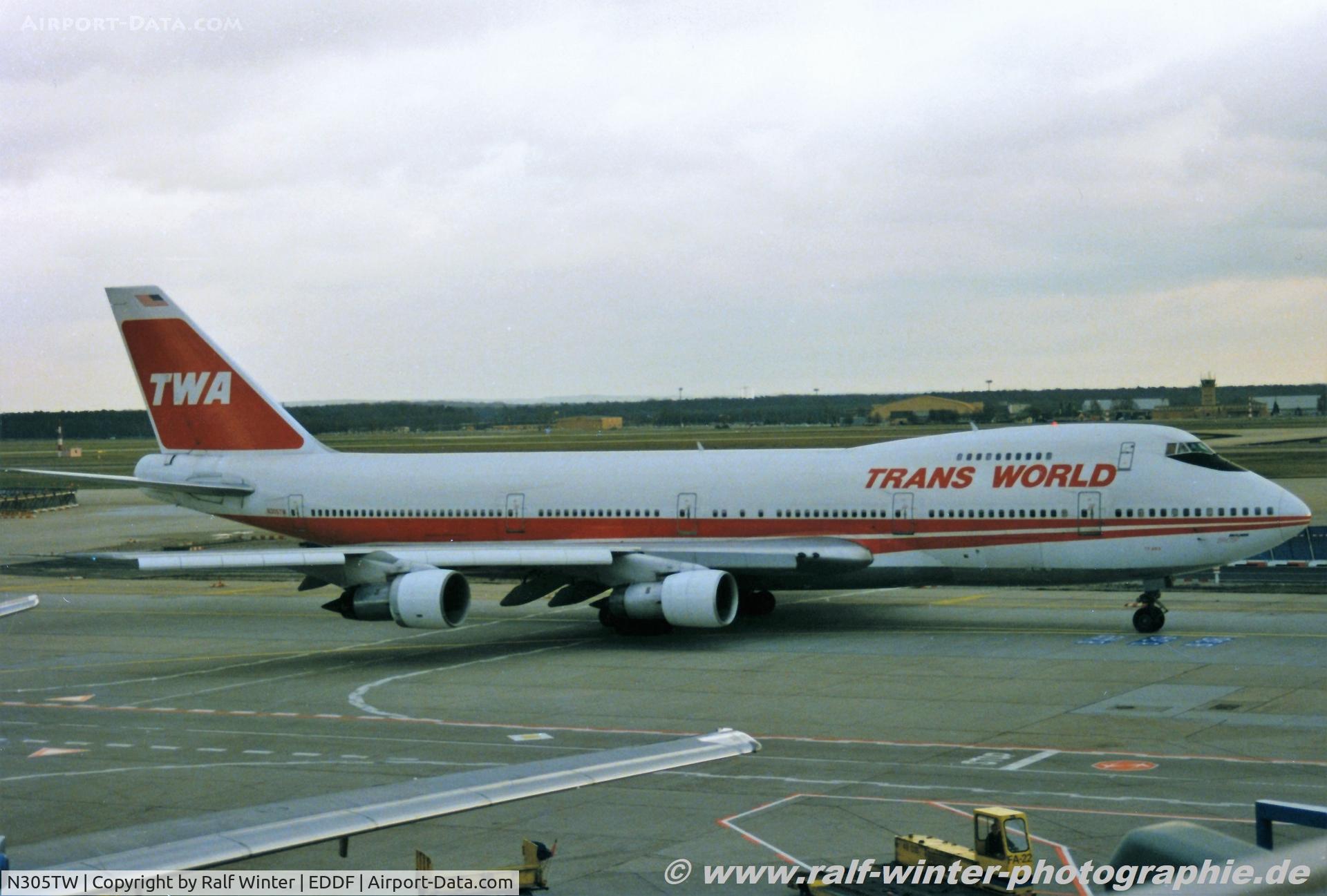 N305TW, 1973 Boeing 747-284B C/N 20742, Boeing 747-284B - TW TWA Trans World Airlines - 20742 - N305TW - 02.1994 - FRA
