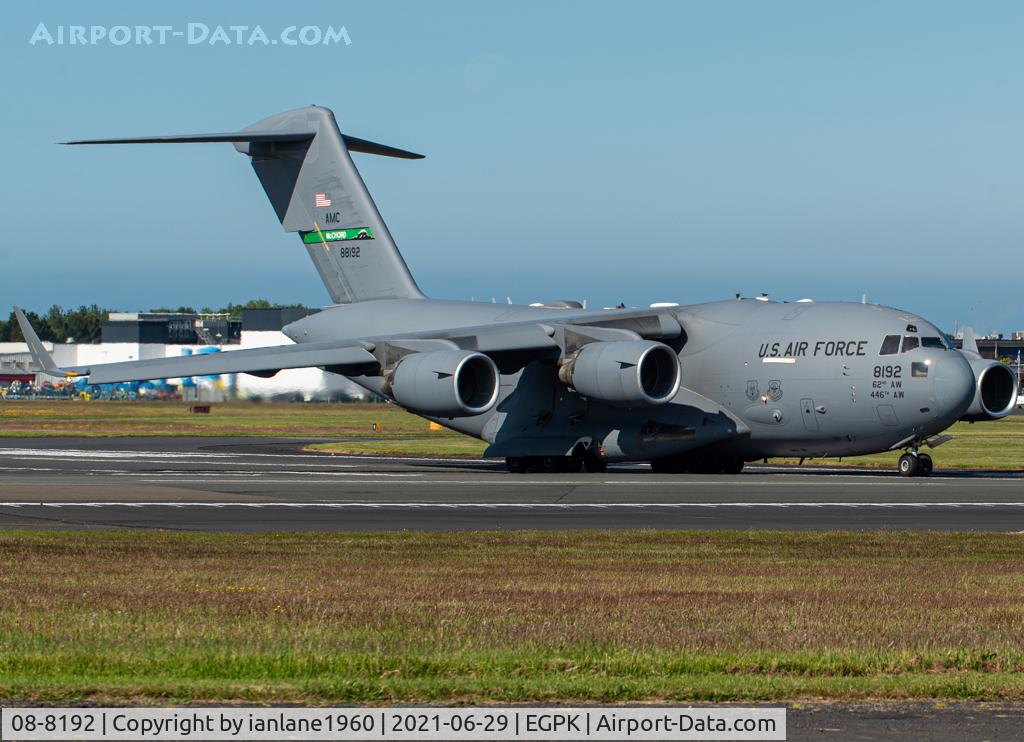 08-8192, 2008 Boeing C-17A Globemaster III C/N P-192/F214, 30 Threshold at Prestwick