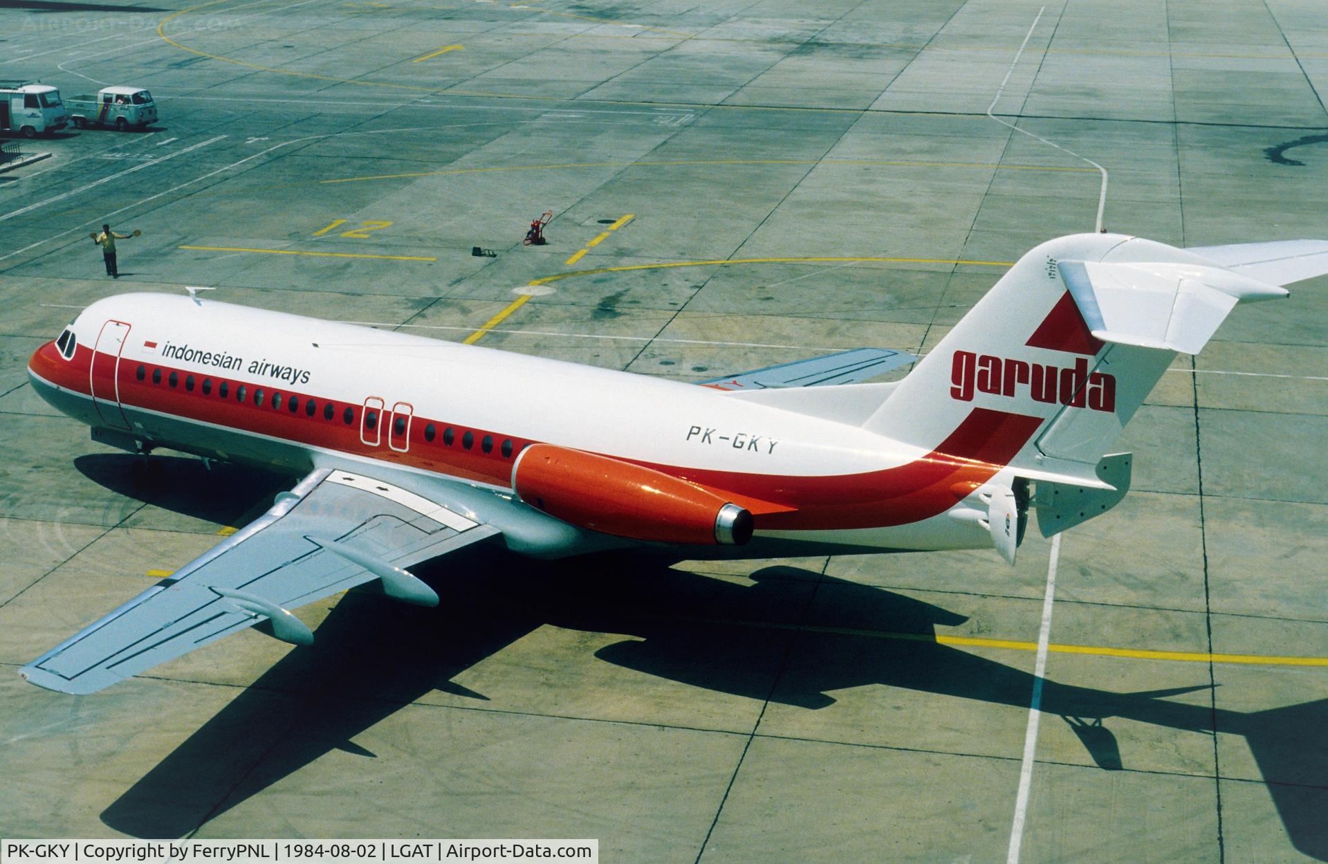 PK-GKY, 1984 Fokker F-28-400 C/N 11215, Garuda F28 arriving in ATH during its delivery flight
