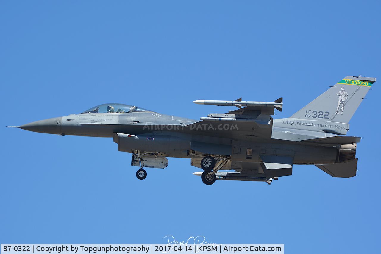 87-0322, 1987 General Dynamics F-16C Fighting Falcon C/N 5C-583, MAPLE21 making at pass over RW34