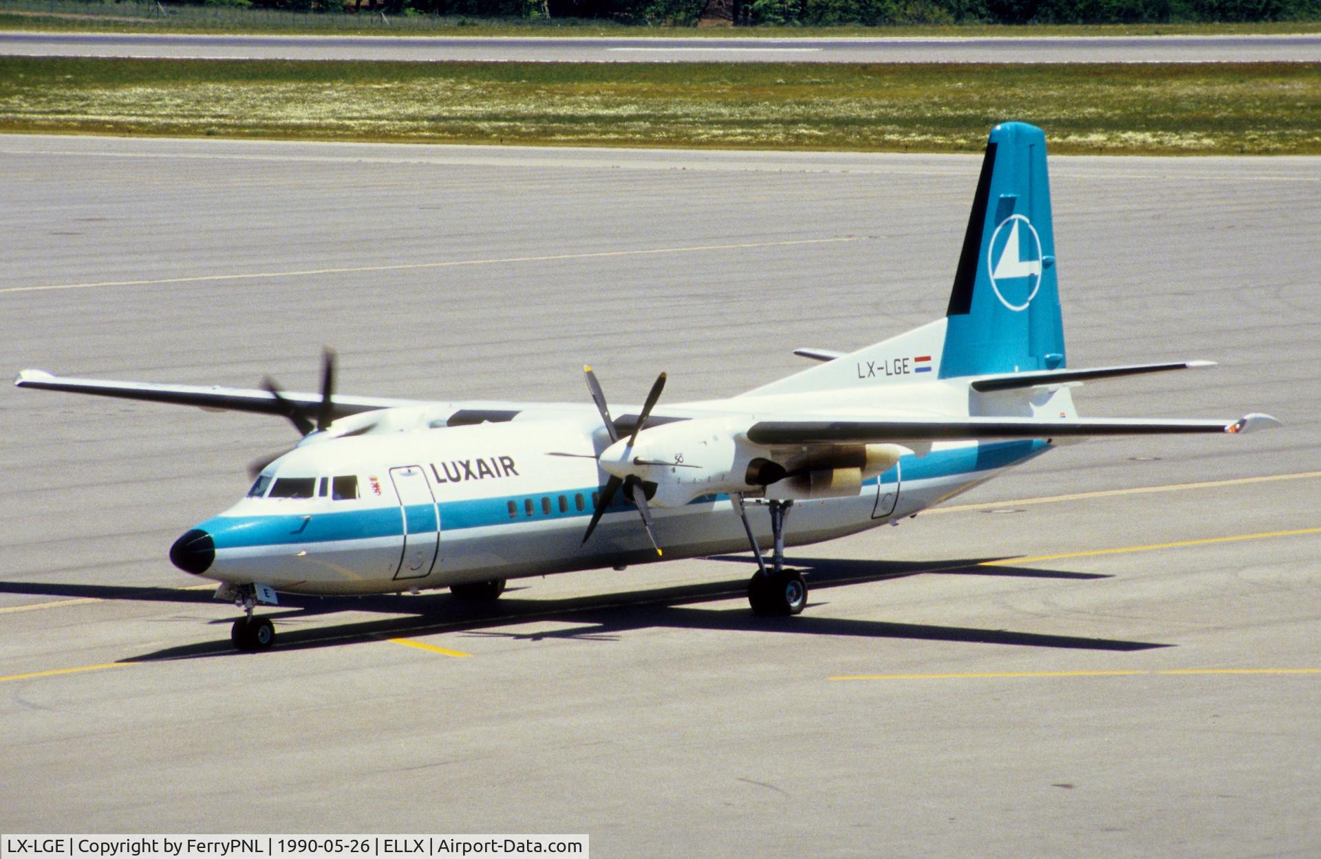 LX-LGE, 1990 Fokker 50 C/N 20180, Luxair Fk50 arriving in LUX