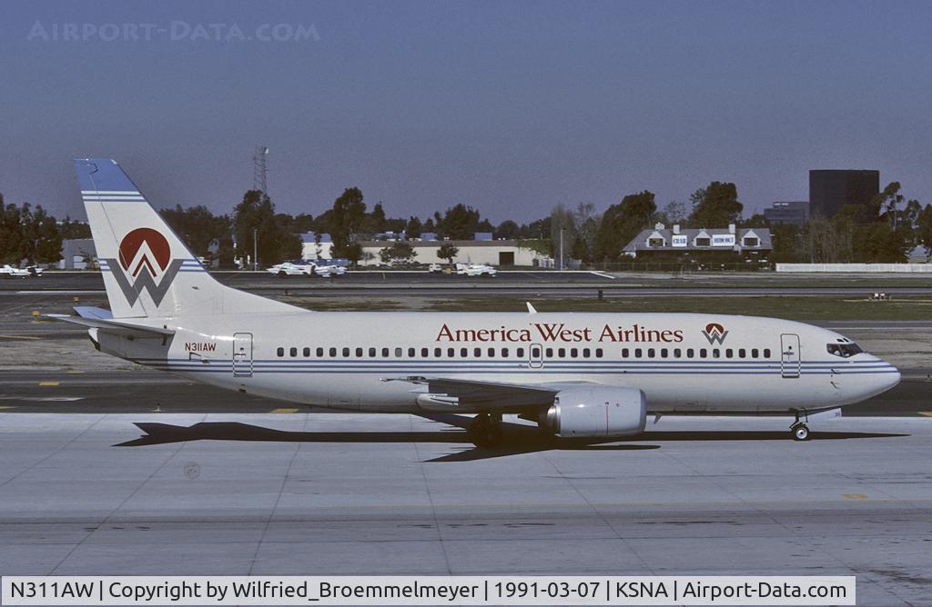 N311AW, 1990 Boeing 737-3G7 C/N 24712, SCAN of Kodak 64 Slide America West Airlines