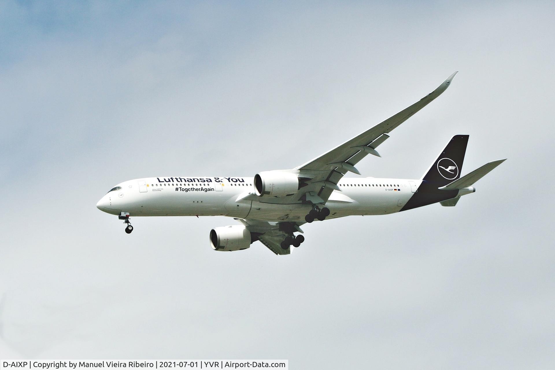 D-AIXP, 2020 Airbus A350-941 C/N 390, Lufthansa  & You,#TogetherAgain.
Landing at Vancouver,Jul.1,2021