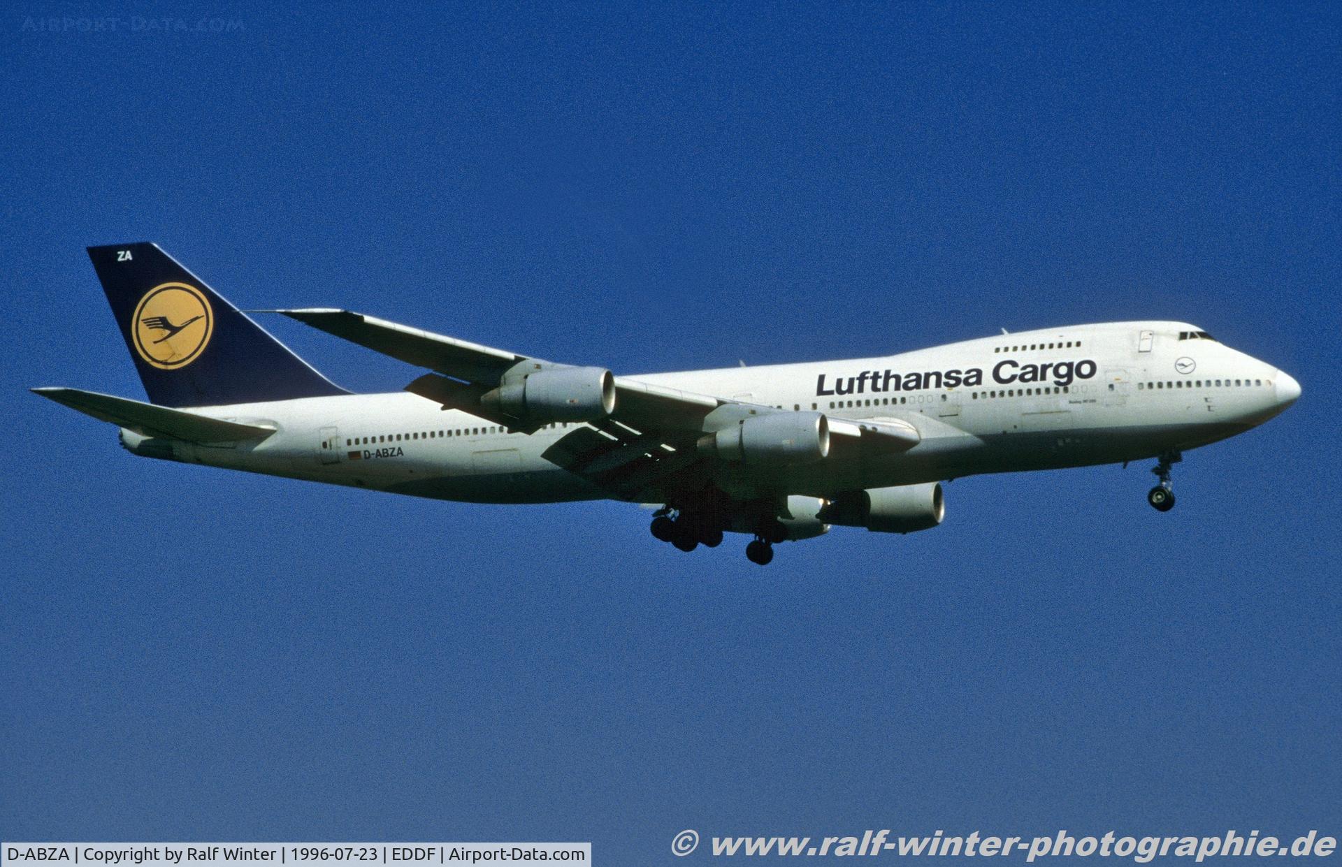 D-ABZA, 1985 Boeing 747-230B C/N 23287, Boeing 747-230BF - LH DLH Lufthansa Cargo - 23287 - D-ABZA - 23.07.1996 - FRA