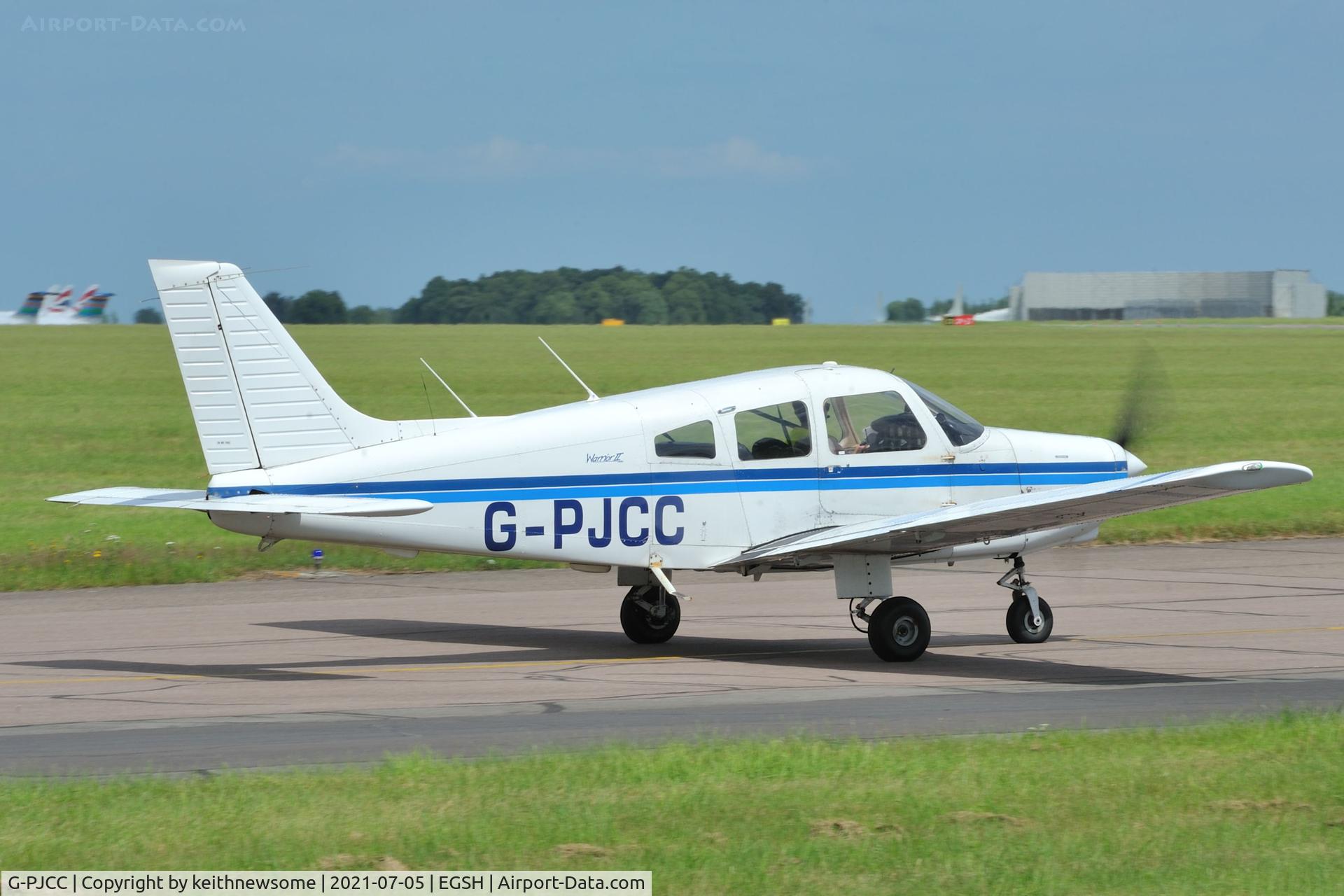 G-PJCC, 1988 Piper PA-28-161 Cherokee Warrior II C/N 2816043, Leaving Norwich for North Weald.