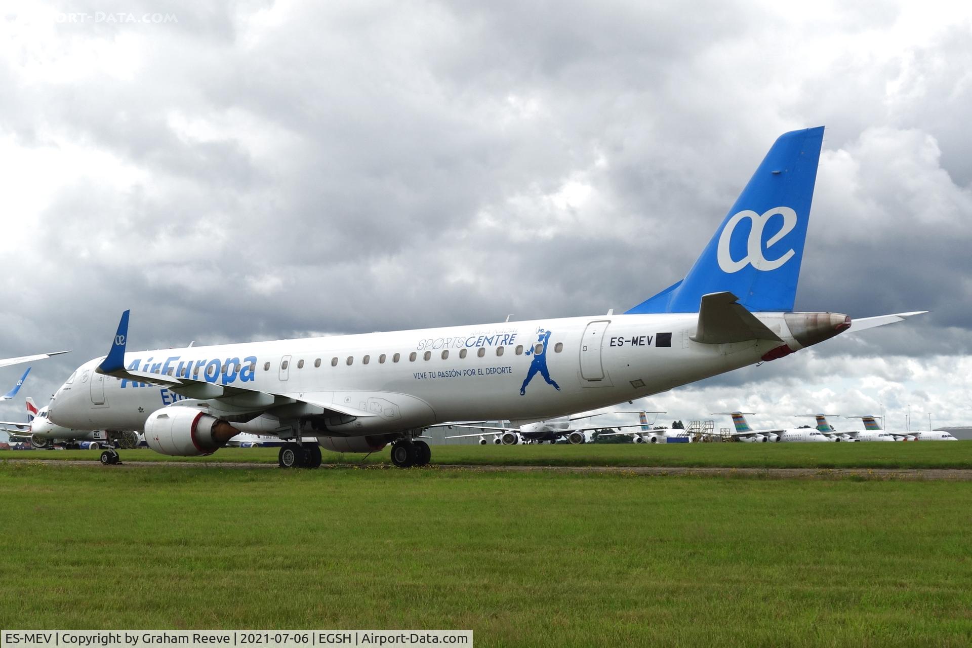 ES-MEV, Embraer ERJ 190-200LR (ERJ-195) C/N 19000196, Parked in storage at Norwich.