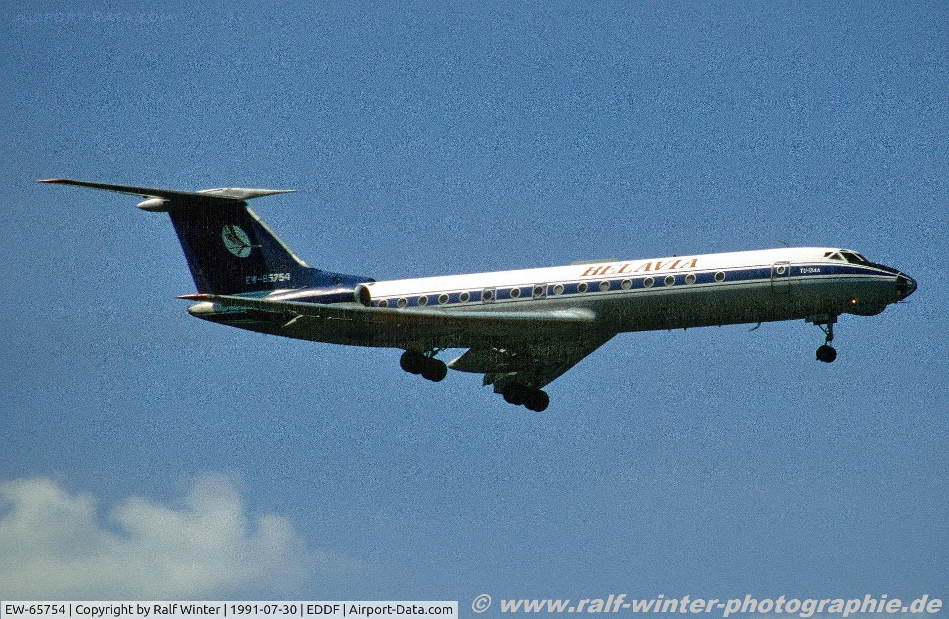 EW-65754, 1979 Tupolev Tu-134A-3 C/N 62154, Tupolev Tu-134A - Belavia Belarusian Airlines - 62154 - EW-65754 - 30.07.1991 - FRA