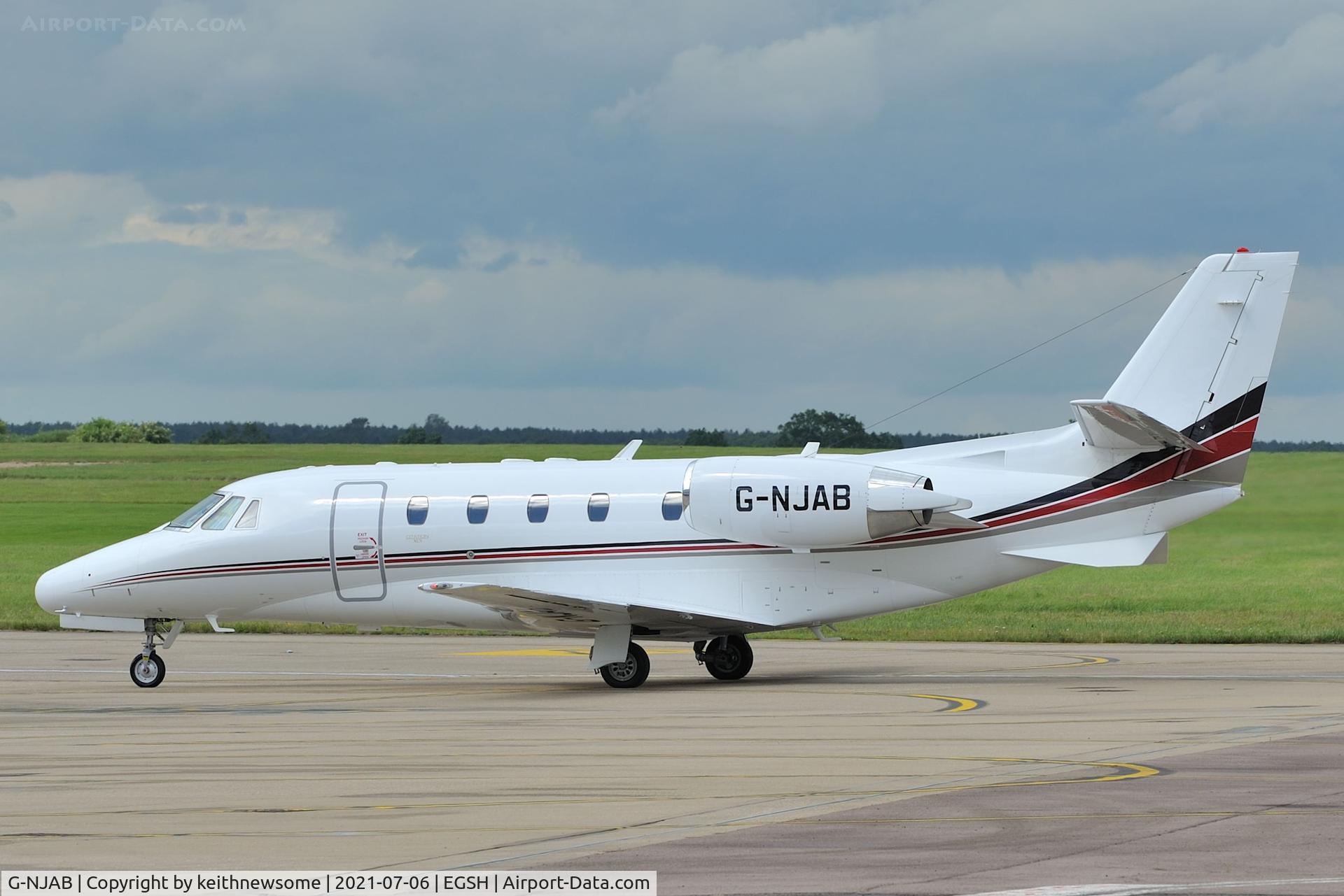 G-NJAB, 2008 Cessna 560XL Citation XLS C/N 560-5789, Arriving at Norwich from Edinburgh.