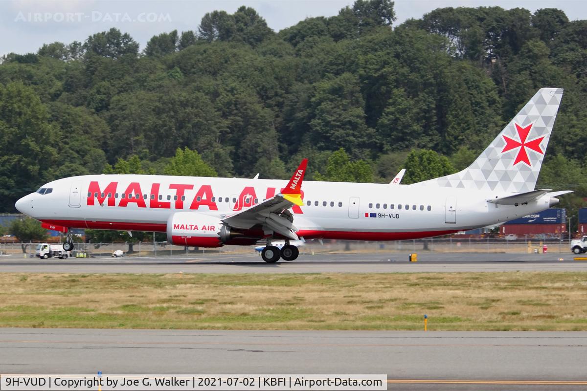 9H-VUD, 2021 Boeing 737-8-200 MAX C/N 65878, New 737 MAX 8-200 for Malta Air seen arriving at BFI after a pre-delivery test flight.