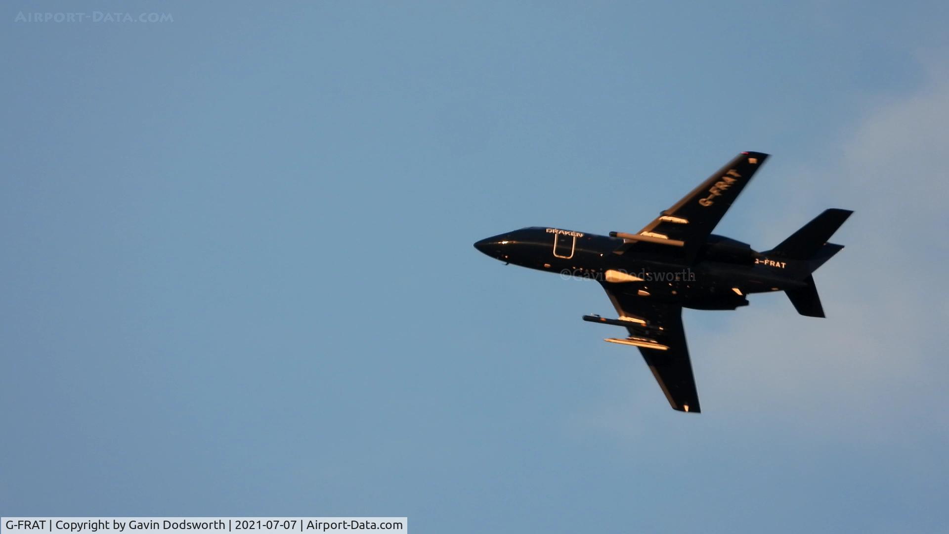 G-FRAT, 1967 Dassault Falcon (Mystere) 20DC C/N 87, Above Darlington just before 9pm on July 7th 2021 for a night sortie with RAF Coningsby