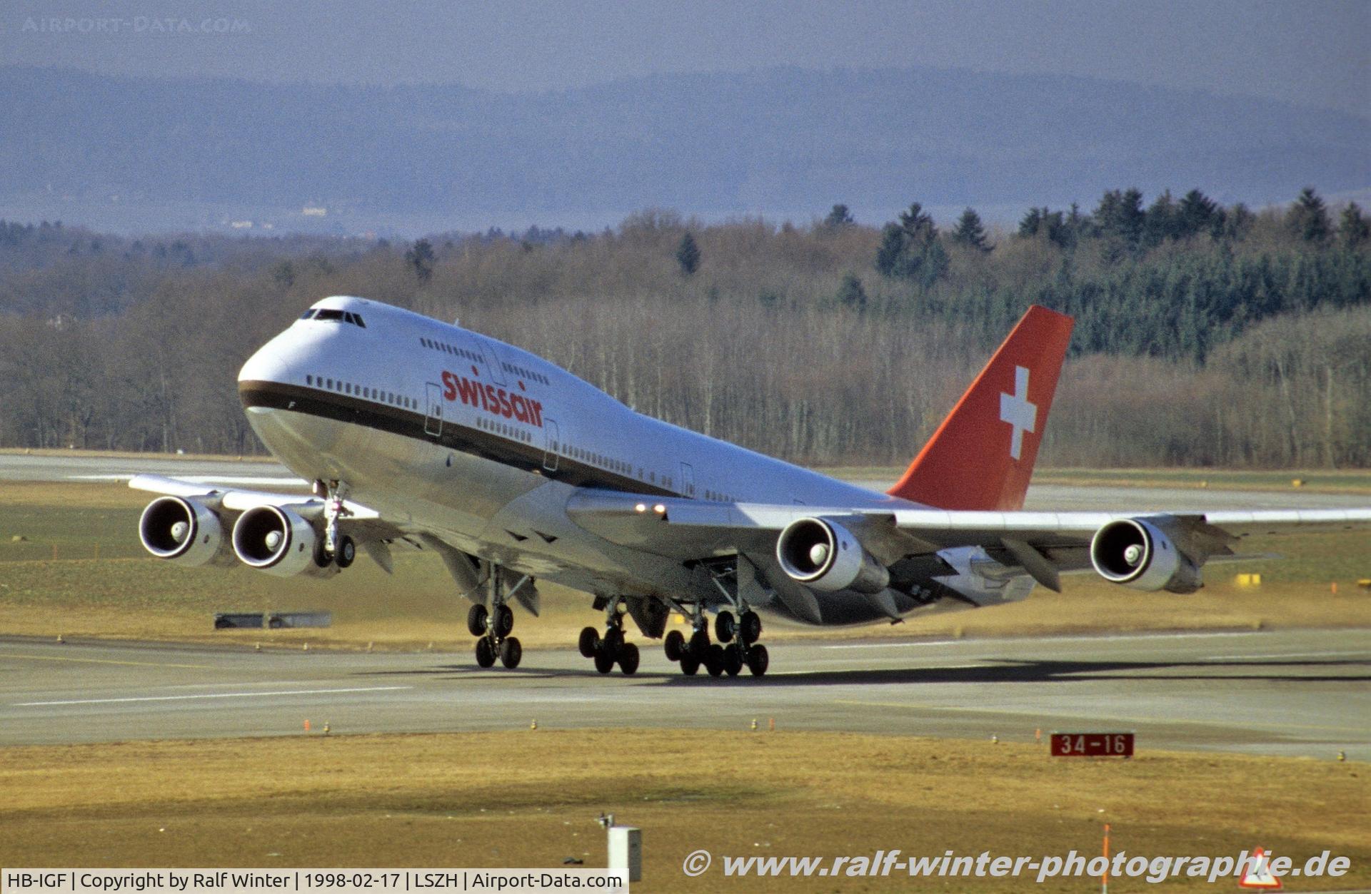 HB-IGF, 1983 Boeing 747-357 C/N 22996, Boeing 747-357 - SR SWR Swissair 'Zurich' - 22996 - HB-IGF  - 17.02.1998 - ZRH