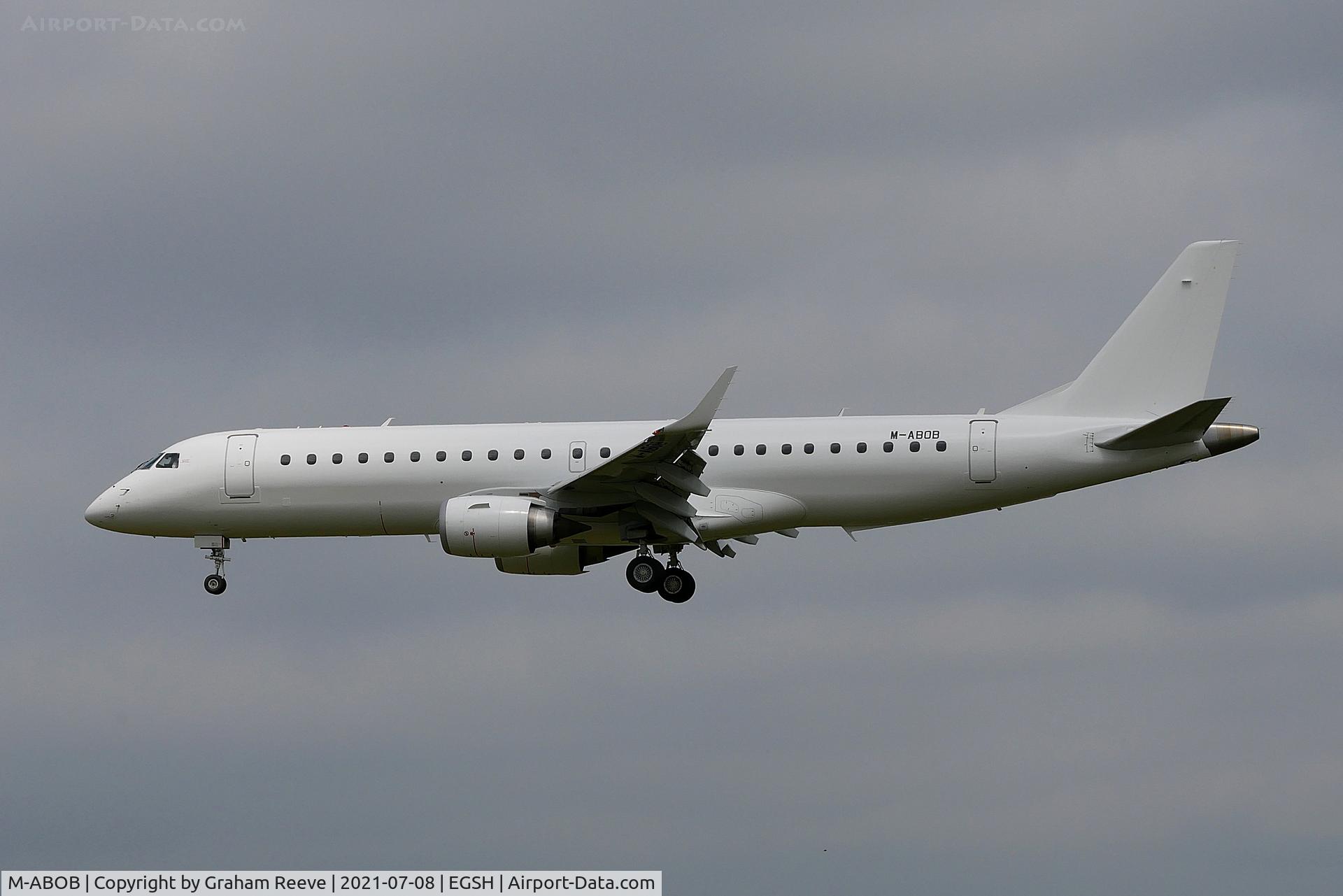 M-ABOB, 2011 Embraer 190LR (ERJ-190-100LR) C/N 19000420, Landing at Norwich.