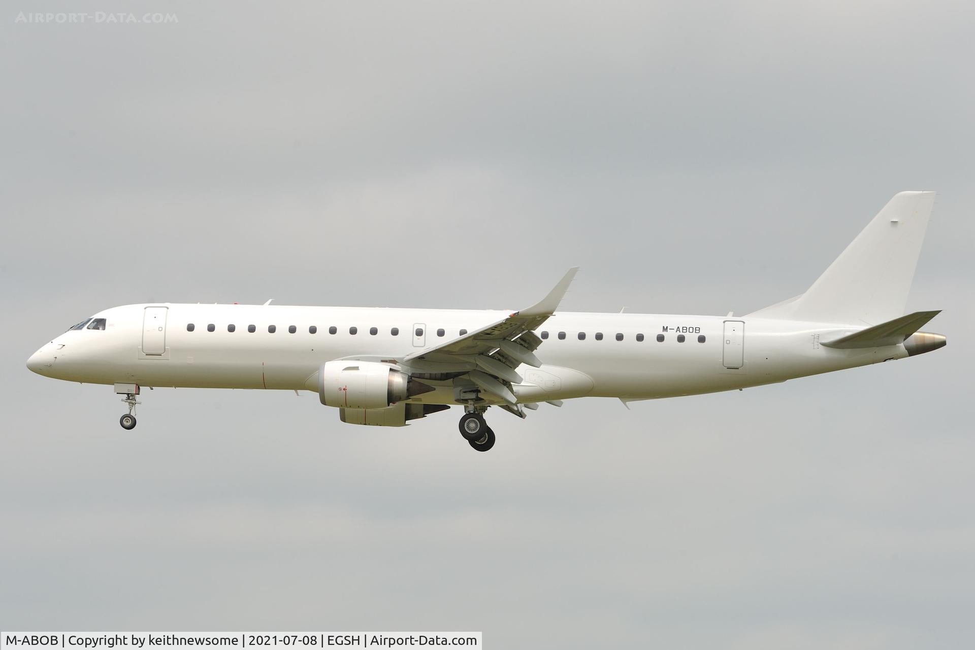 M-ABOB, 2011 Embraer 190LR (ERJ-190-100LR) C/N 19000420, Arriving at Norwich for paintwork / engineering.