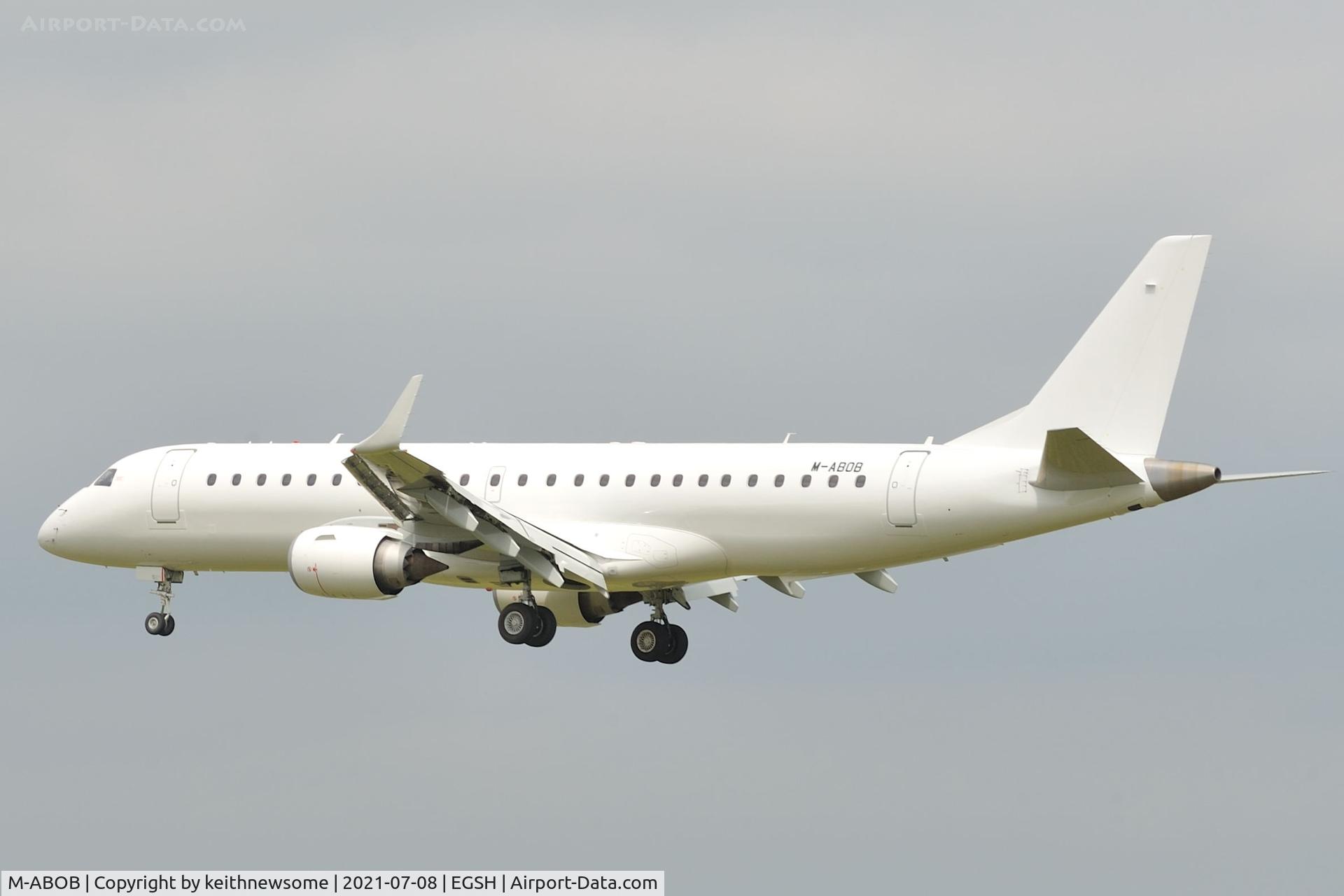 M-ABOB, 2011 Embraer 190LR (ERJ-190-100LR) C/N 19000420, Arriving at Norwich for paintwork / engineering.