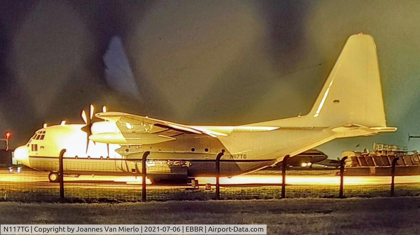 N117TG, 1954 Lockheed C-130A Hercules C/N 182-3018, Nightstop at Brussels´90s scan from slide