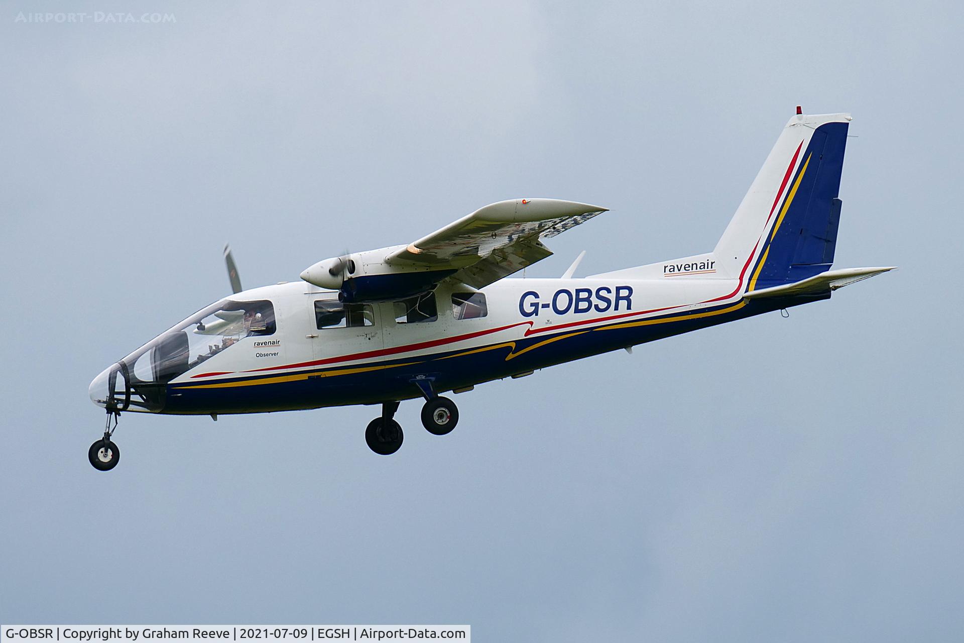 G-OBSR, 1980 Partenavia P-68 Observer C/N 236-01-OB, Landing at Norwich.