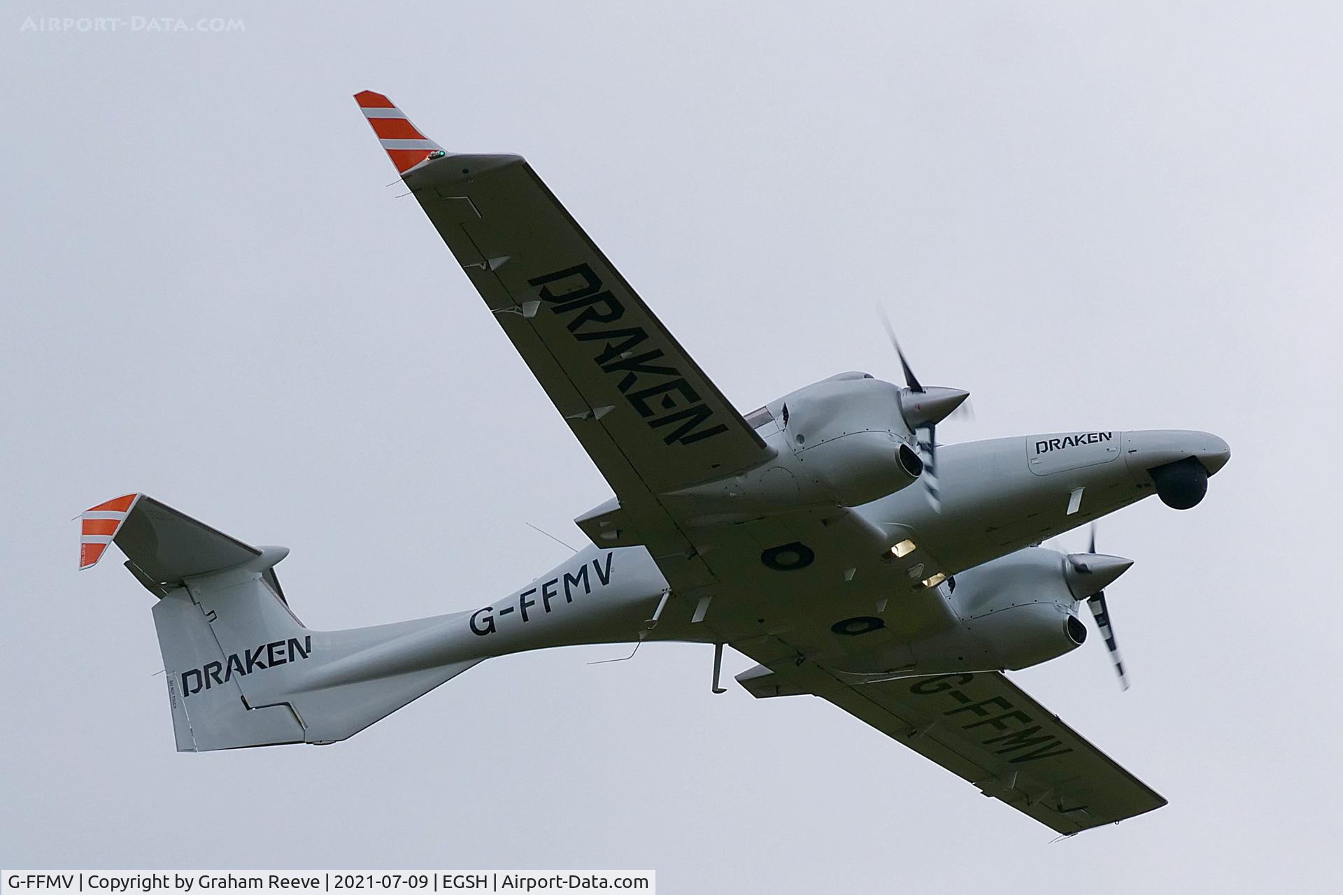 G-FFMV, 2013 Diamond DA-42NG Twin Star C/N 42.MN029, Departing from Norwich.