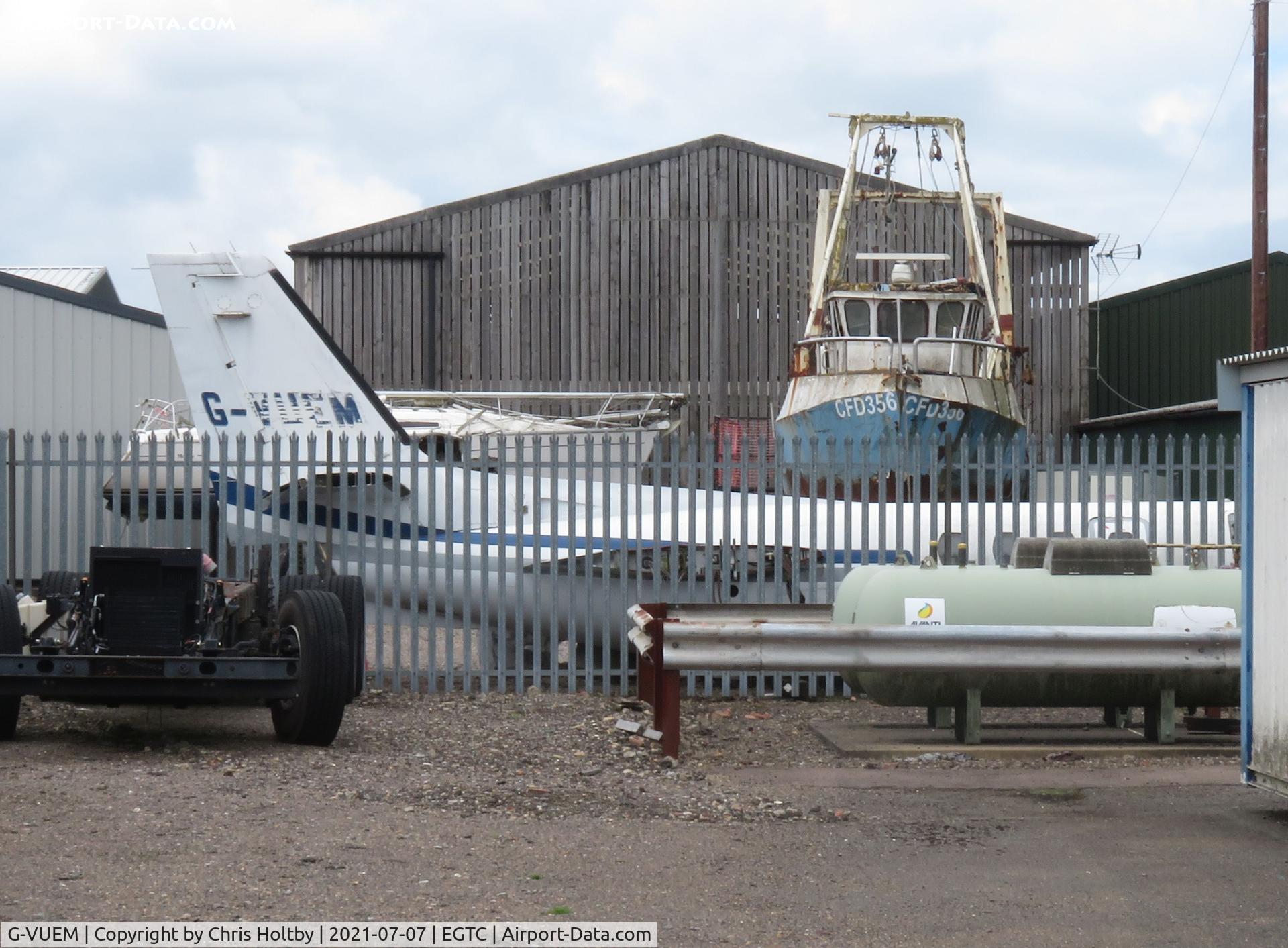 G-VUEM, 1981 Cessna 501 Citation I/SP C/N 501-0178, Registered as destroyed since accident in 2010. Remains in a scrapyard near Cranfield Airport, Cambs.