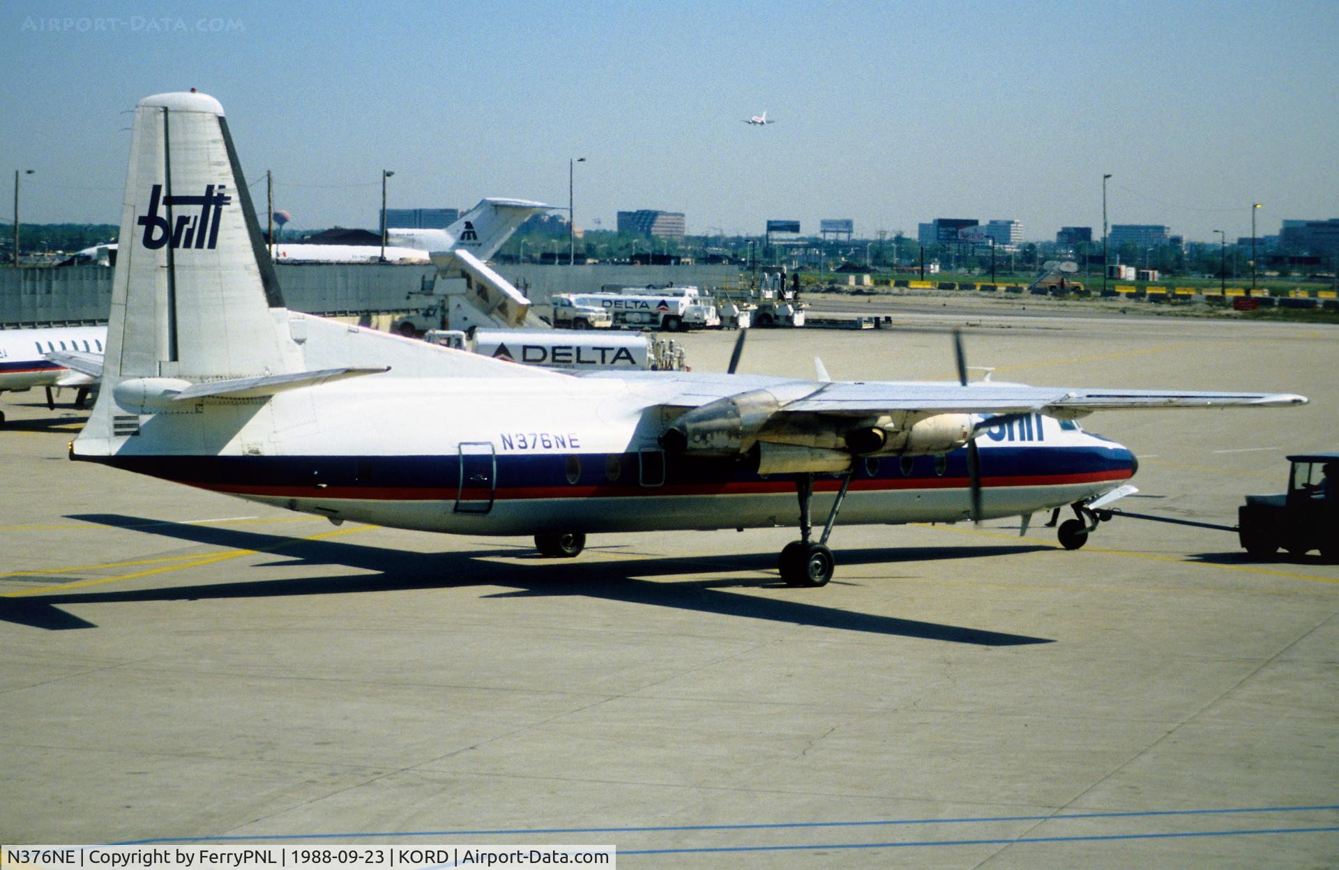 N376NE, Fairchild Hiller FH-227C C/N 507, Britt Airways FH227 on the ramp in ORD