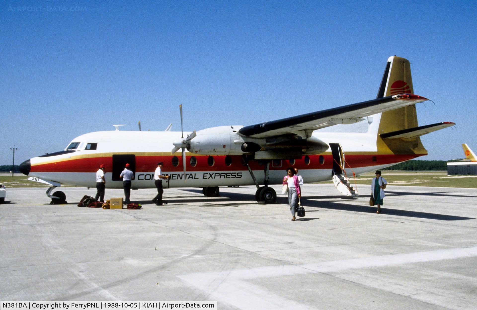 N381BA, Fairchild F-27J C/N 115, Arrival in IAH after a 9 minute flight from HOU