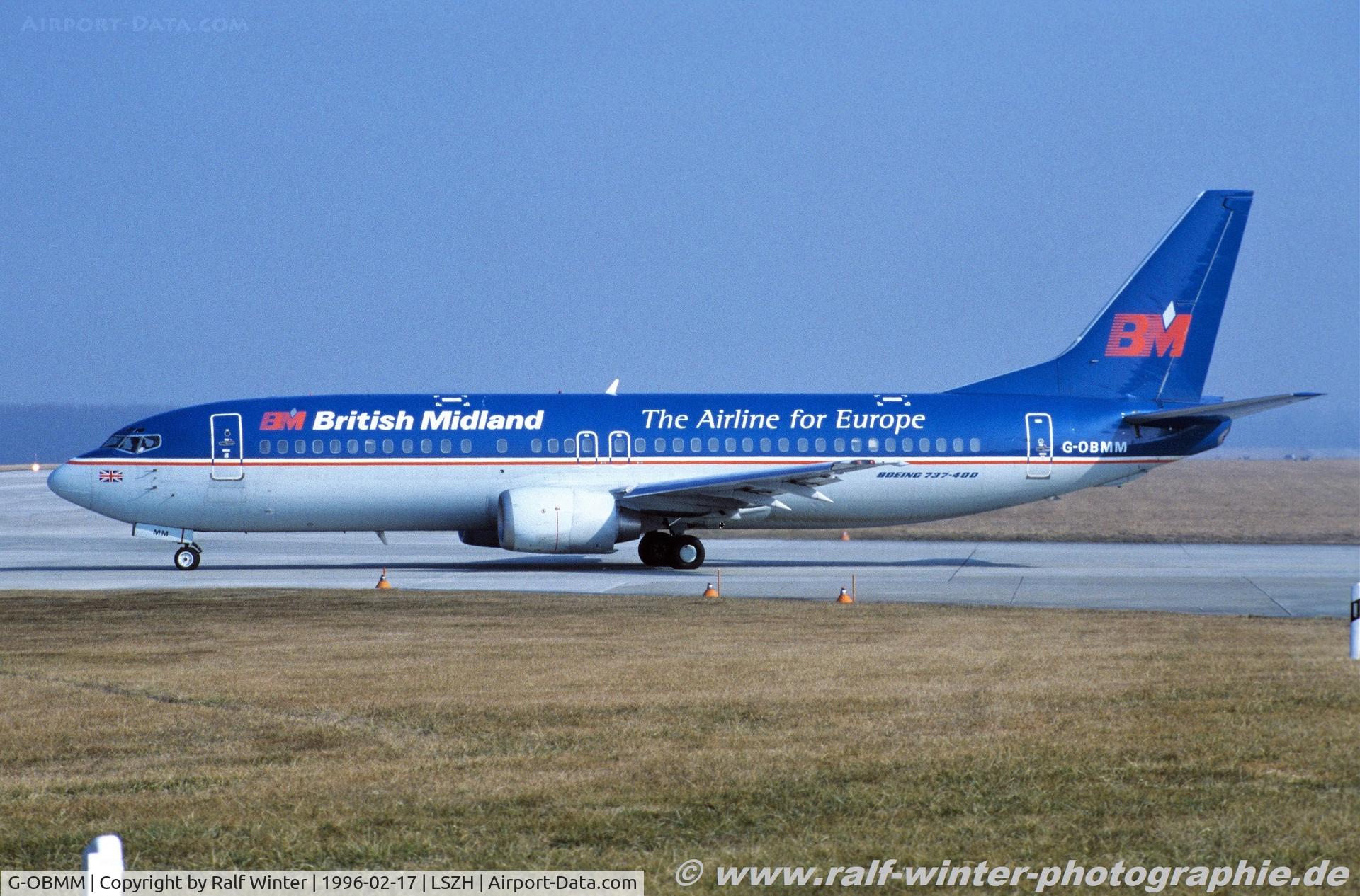 G-OBMM, 1991 Boeing 737-4Y0 C/N 25177, Boeing 737-4Y0(SF) - BD BMA British Midland Airways - 25177 - G-OBMM - 17.02.1996 - ZRH