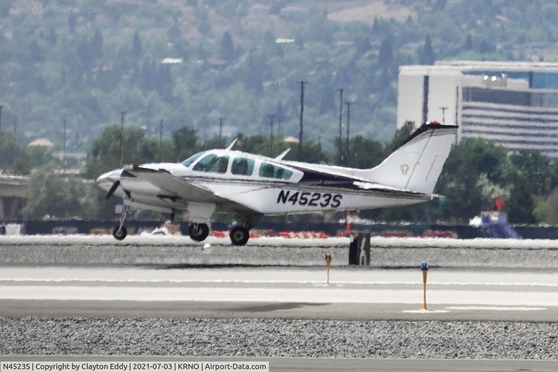 N4523S, 1976 Beech E-55 Baron C/N TE-1062, Blurry pic.Reno-Tahoe International Airport 2021.