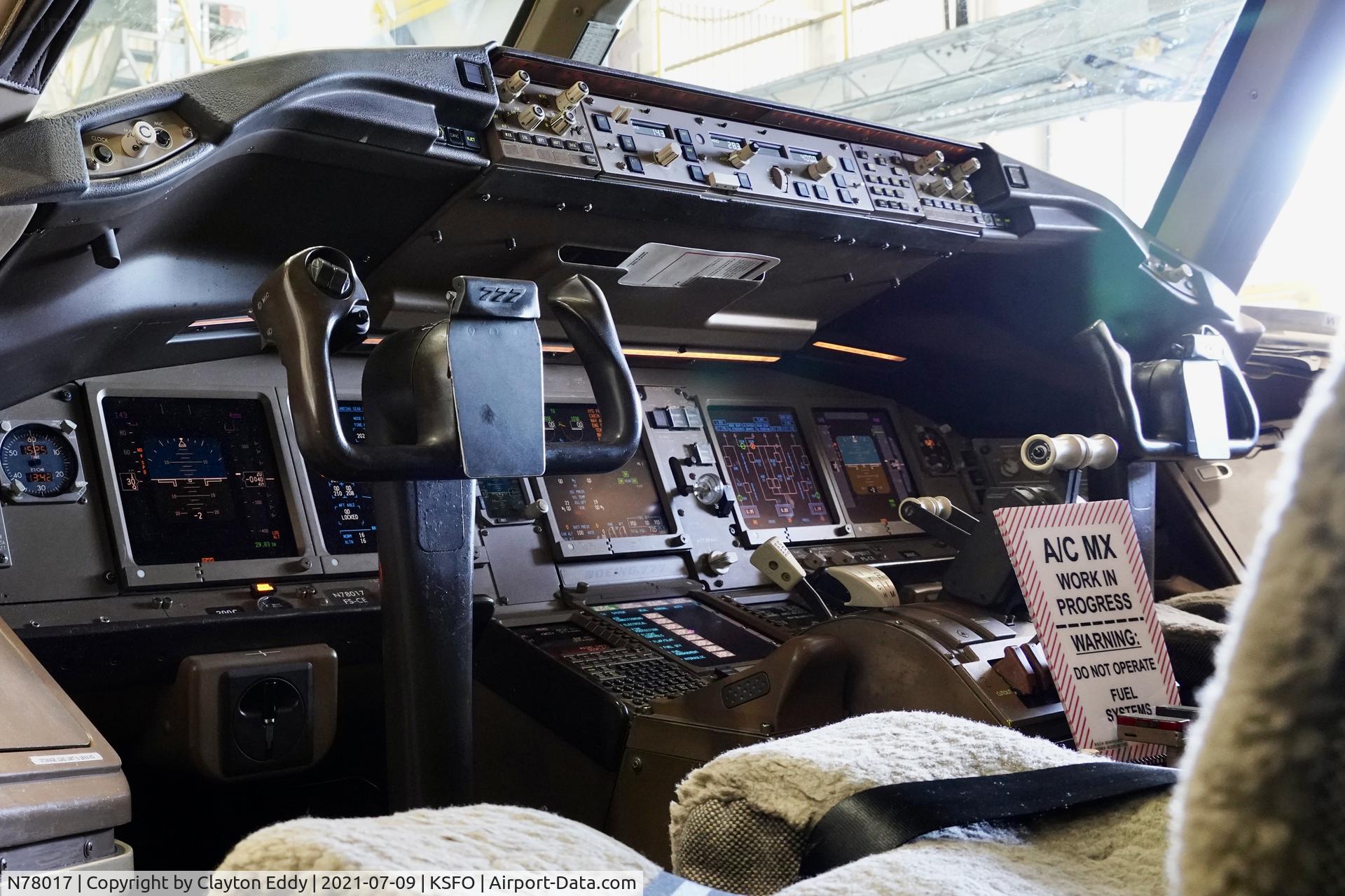 N78017, 2002 Boeing 777-224 (ER) C/N 31679, Flightdeck SFO 2021.