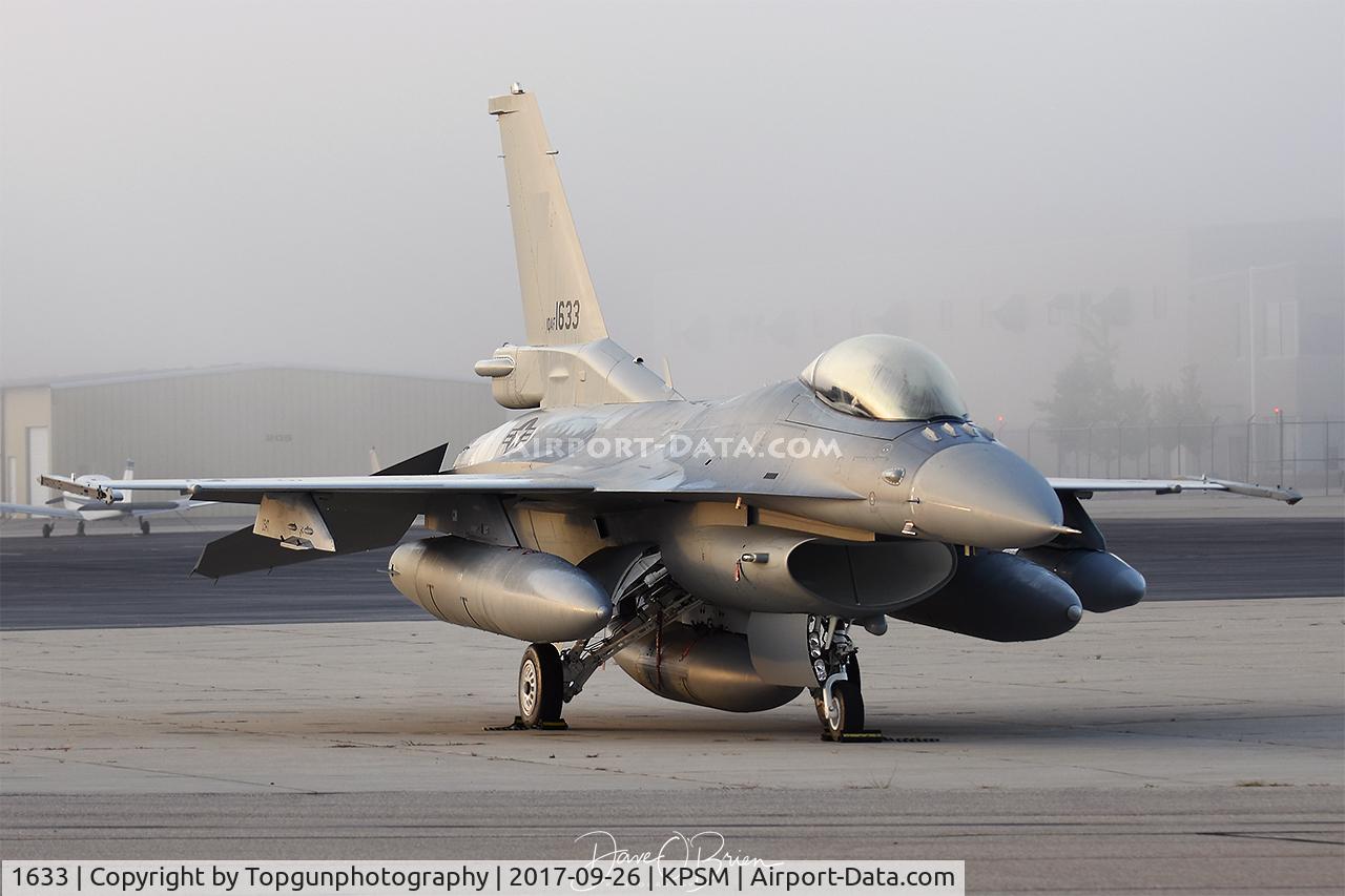 1633, 2016 Lockheed martin F-16C Fighting Falcon C/N RA-25, New Iraqi F-16 awaits the fog to clear to take off and be delivered to the Iraqi AF.